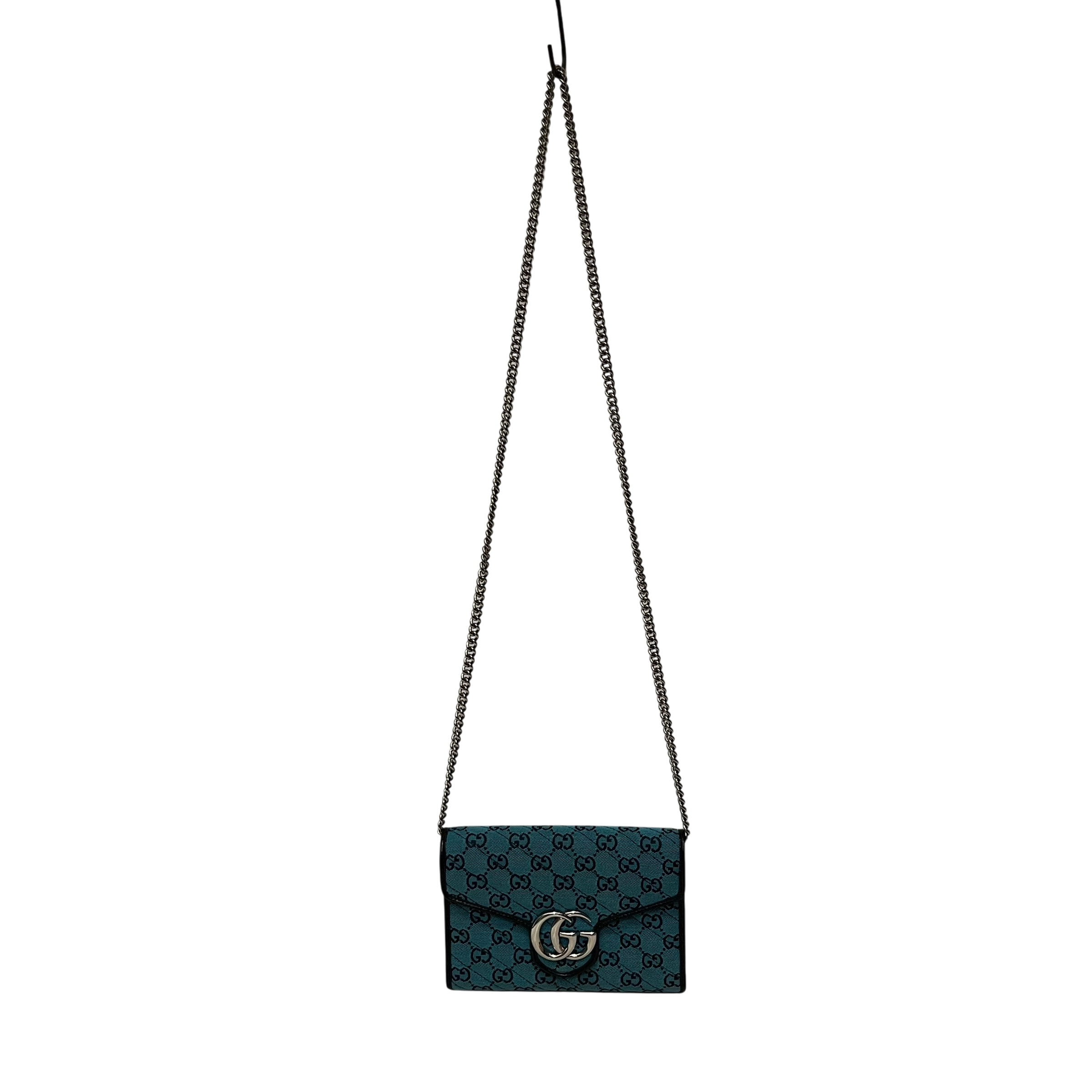 GUCCI/Cross Body Bag/Monogram/Cotton/BLU/gg marmont denim chain view 2