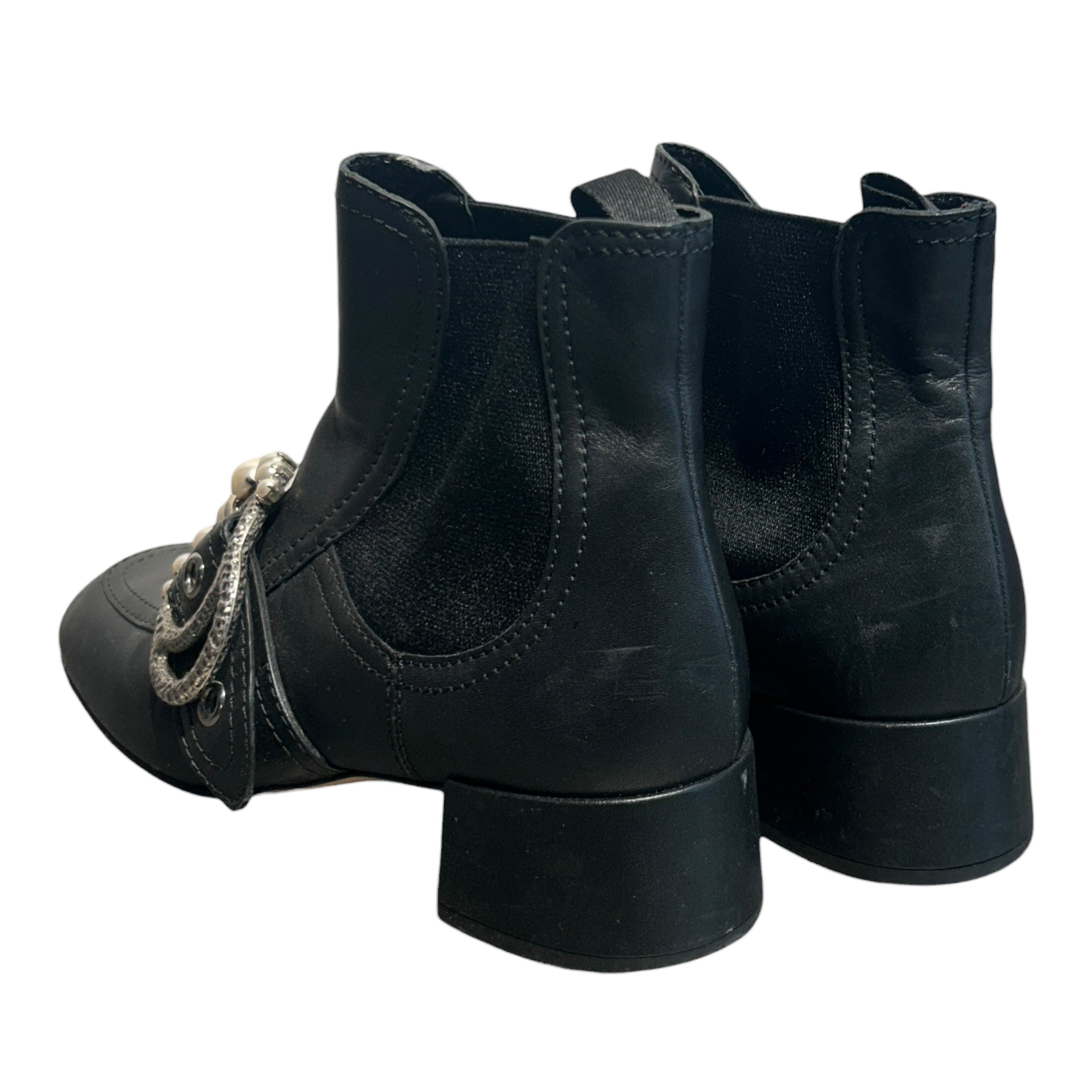 MIU MIU/Pull-On Boots/US 5.5/Leather/BLK/Crystal Embellished Boots view 2