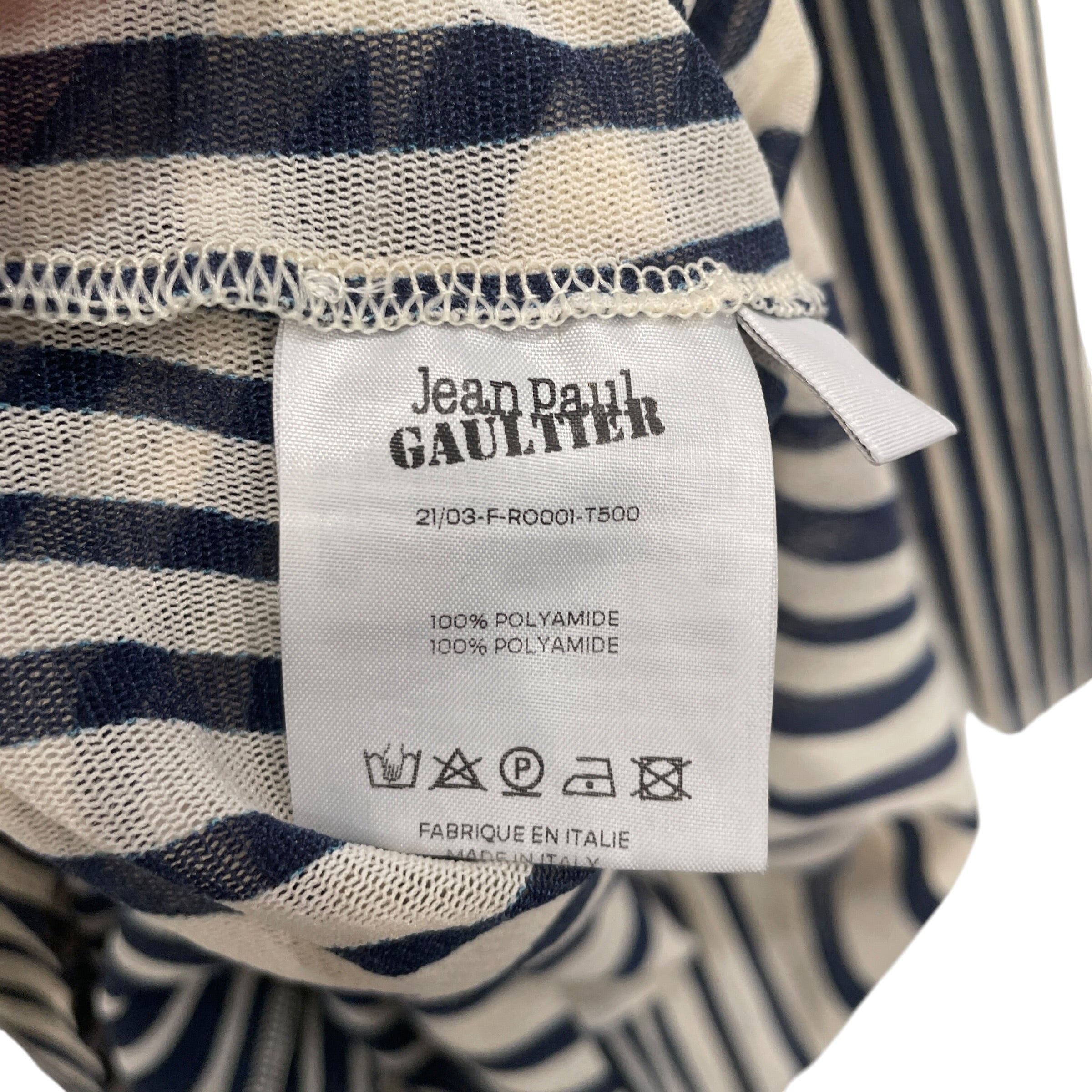 Jean Paul Gaultier/LS Dress/L/All Over Print/Polyester/WHT/BLUE STRIPED ACCENTS ALL OVER view 5