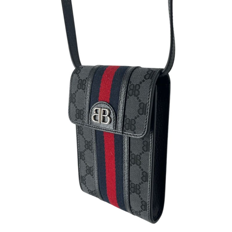 BALENCIAGA/GUCCI/Cross Body Bag/Monogram/Cotton/BLK/HACKER PHONE BAG