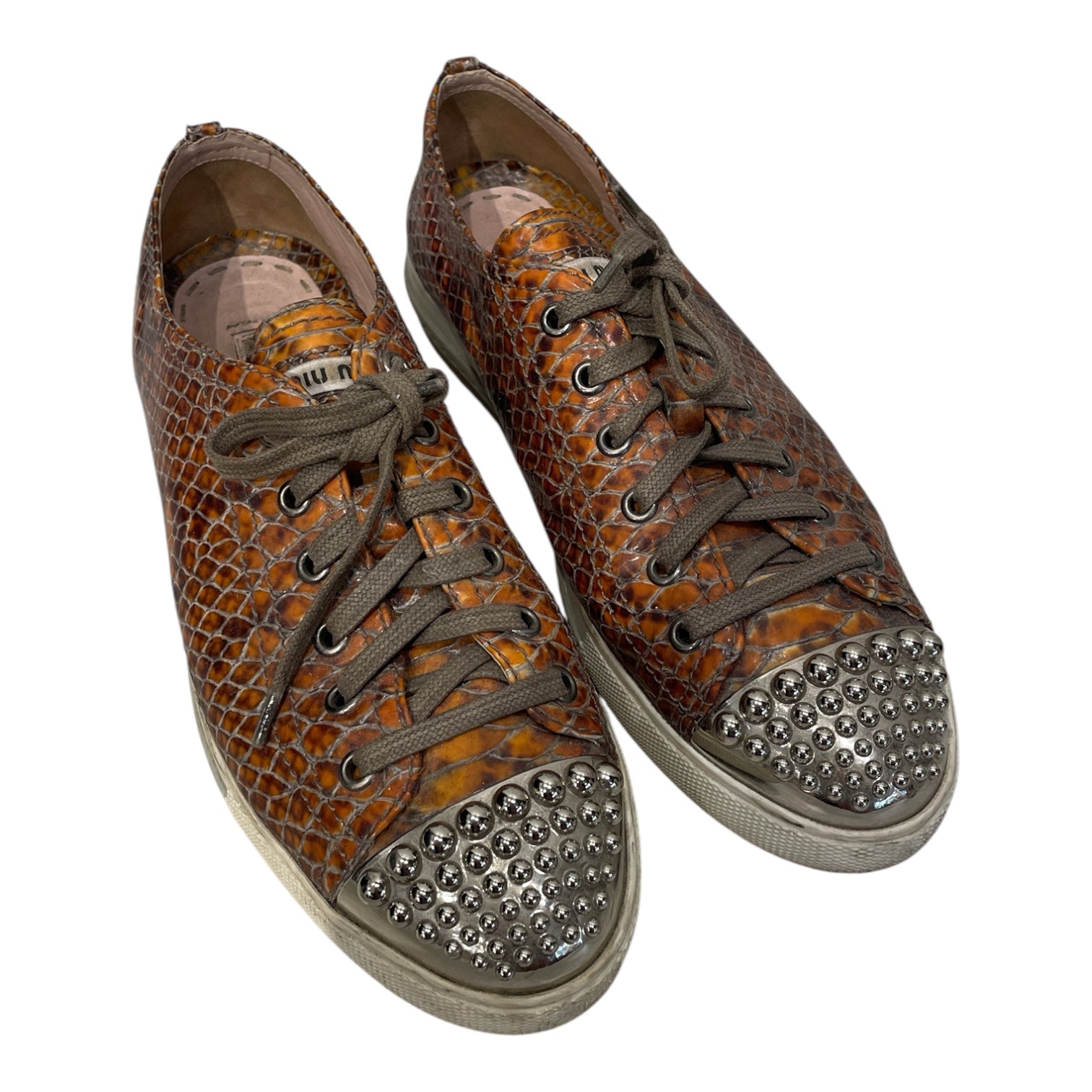 MIU MIU/Low-Sneakers/EU 39.5/Animal Pattern/Leather/BRW/SLV TOE/SNAKESKIN view 1