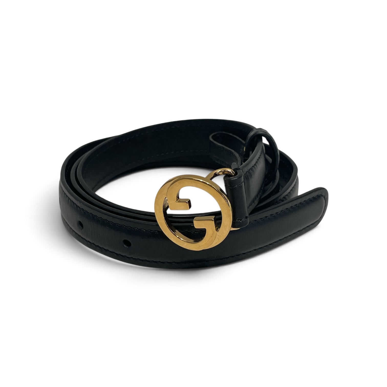 GUCCI/Belt/Leather/BLK/L's/723073 Gold GG 65-34 view 1