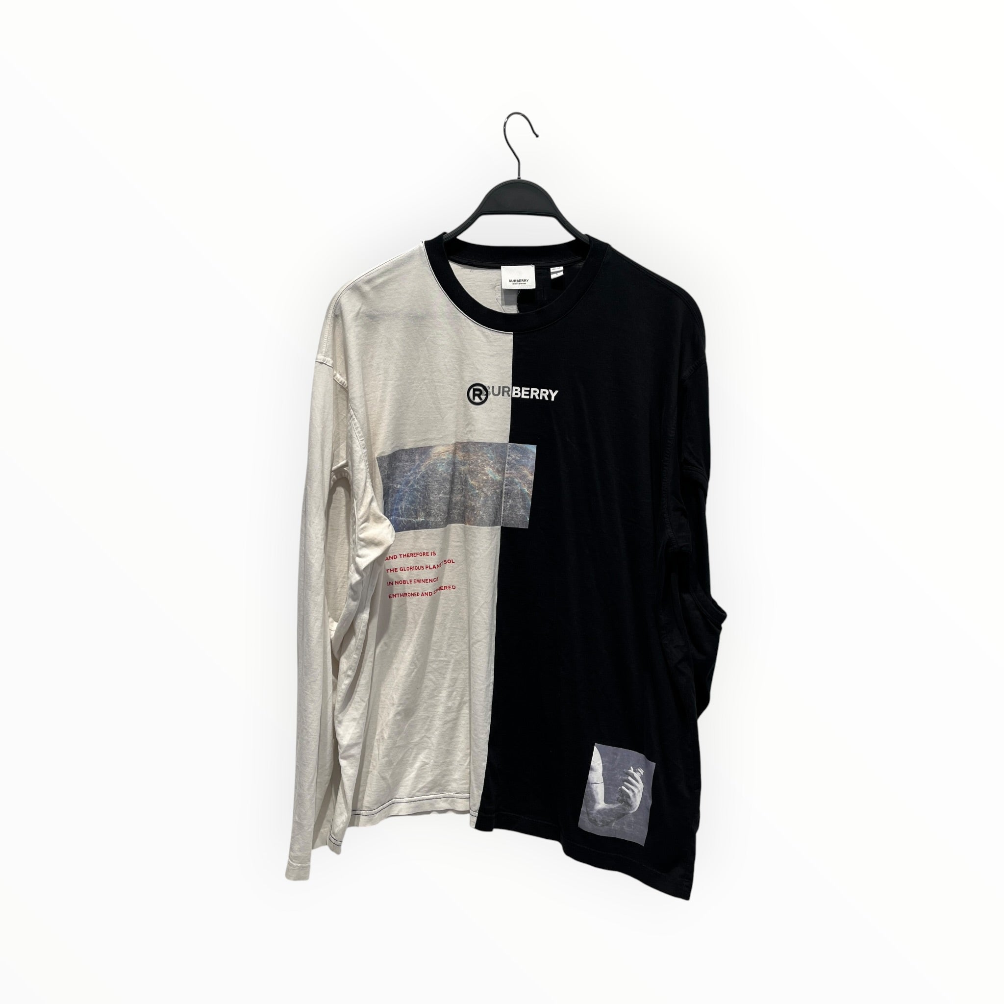 BURBERRY LONDON/LS T-Shirt/L/Cotton/BLK/Graphic/cut-out sleeve montage print view 1
