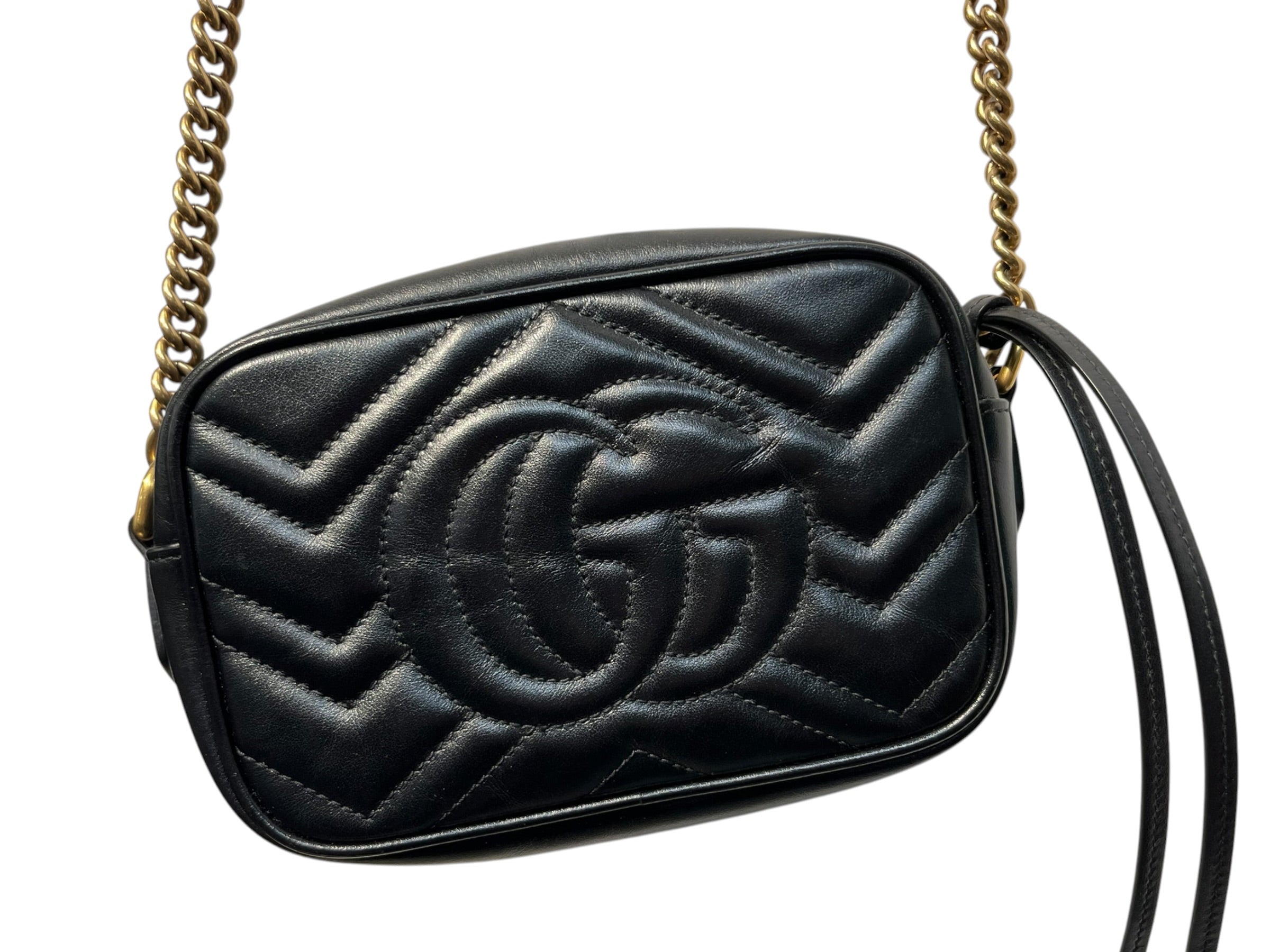GUCCI/Cross Body Bag/Leather/BLK/chevron embroidery view 7