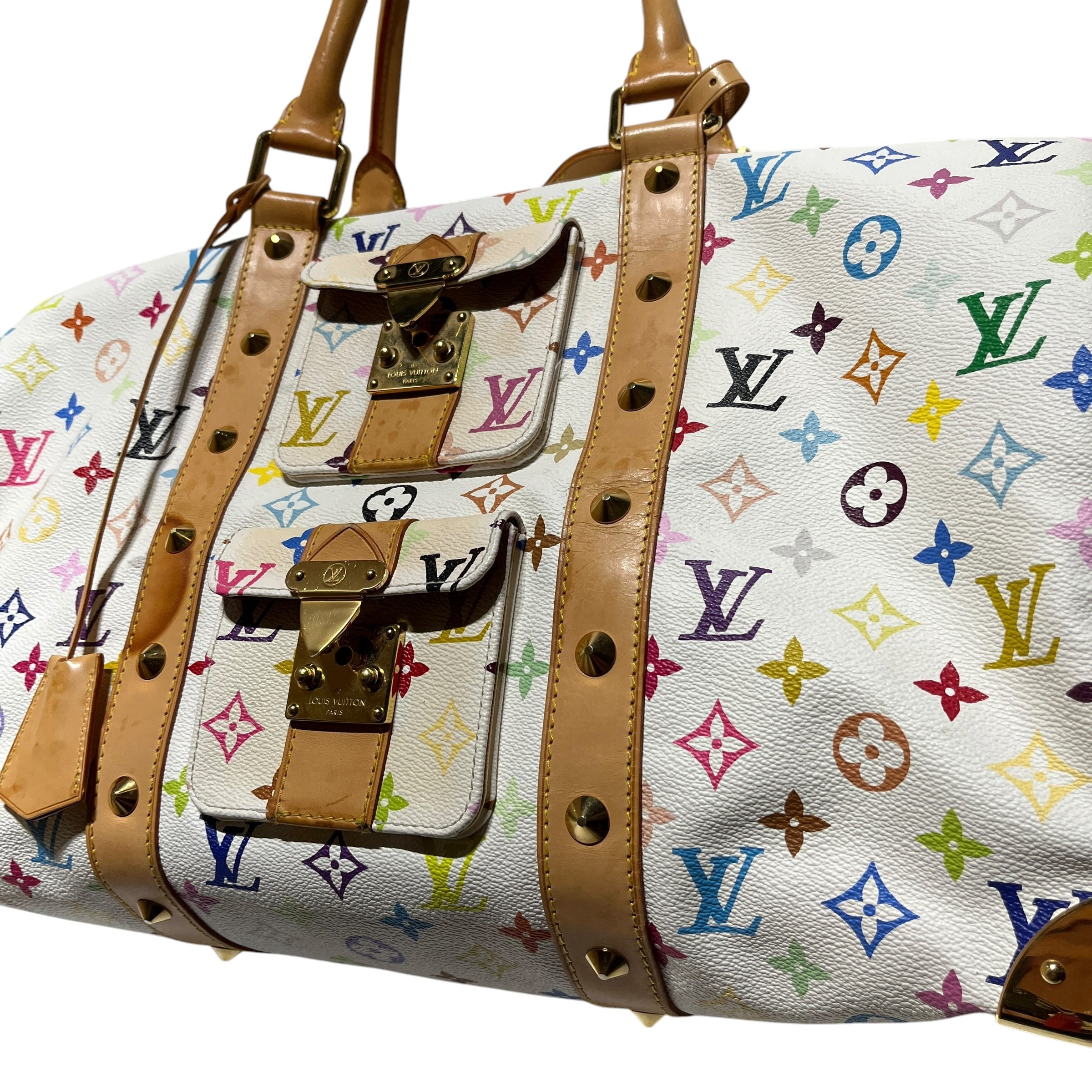 LOUIS VUITTON/Luggage/Monogram/Leather/WHT/Keepall 45 Takashi Murakami view 2