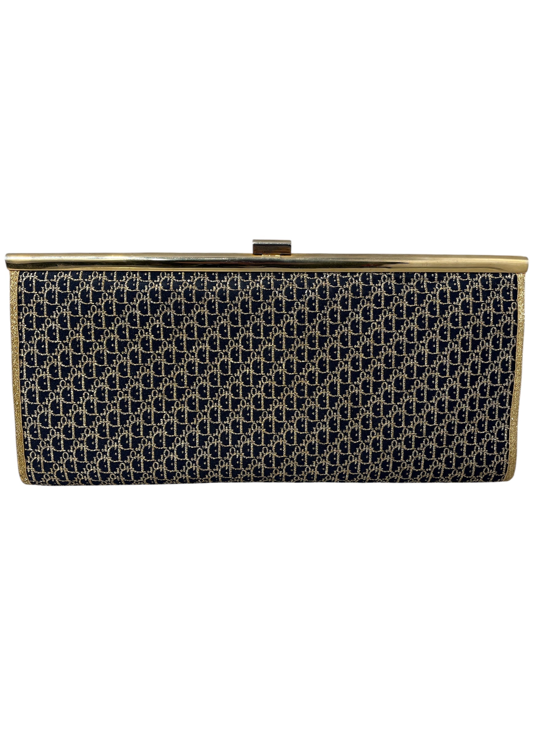 Christian Dior/Clutch Bag/Monogram/GLD/metal clasp closure navy view 2