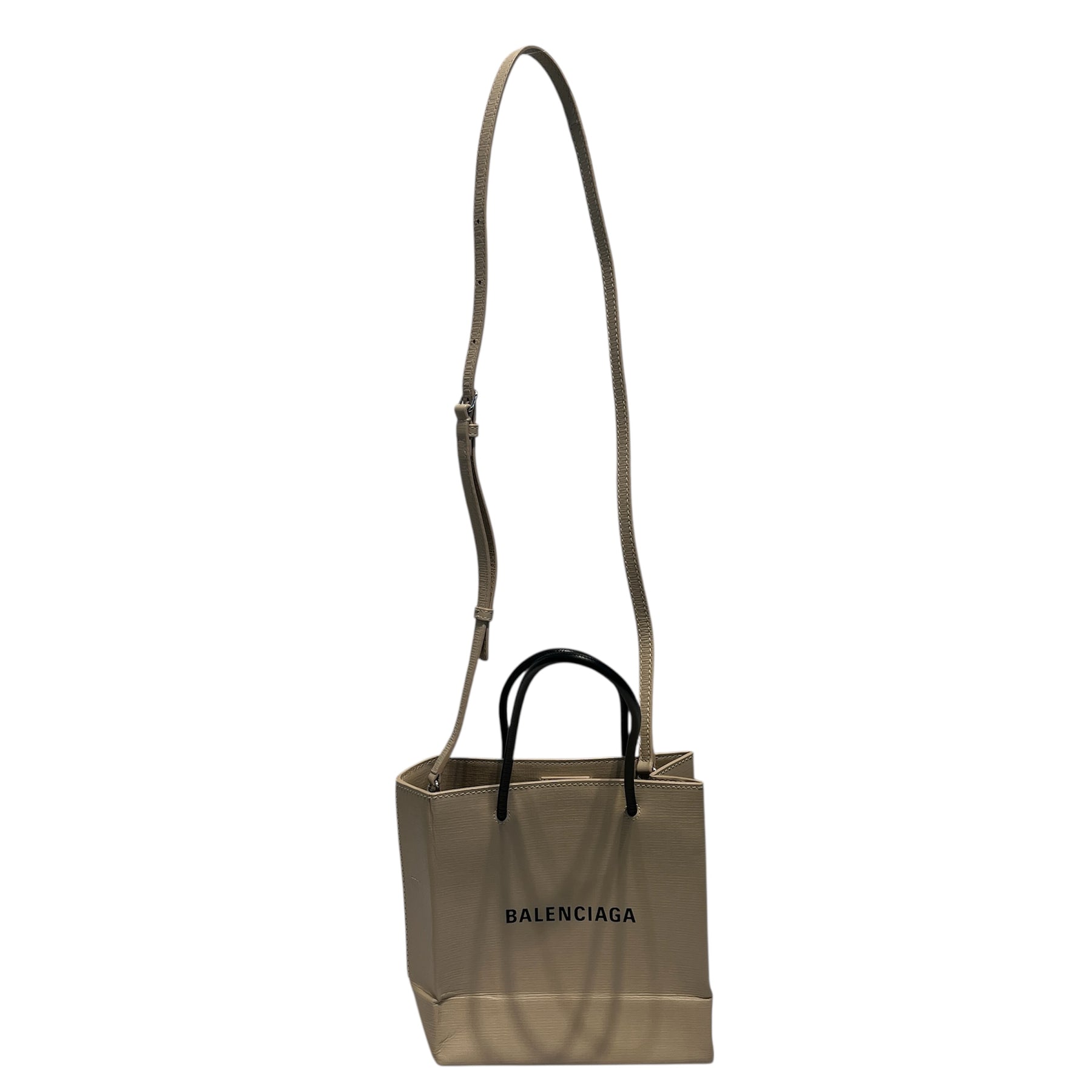 BALENCIAGA/Cross Body Bag/Plaid/Leather/BEG/shopping tote top