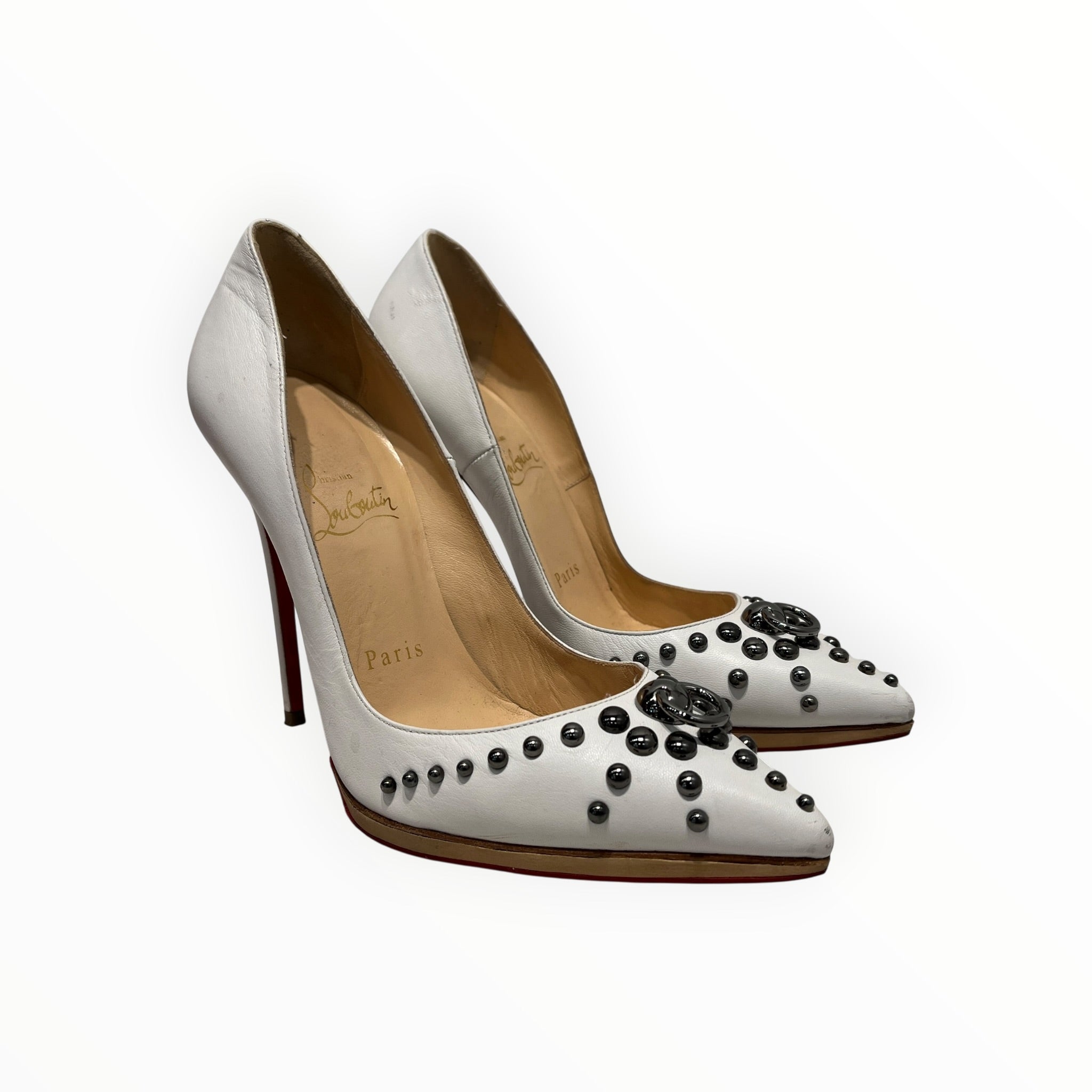 Christian Louboutin/Heels/EU 36.5/Leather/WHT/STUDDED/POINT TOE view 1