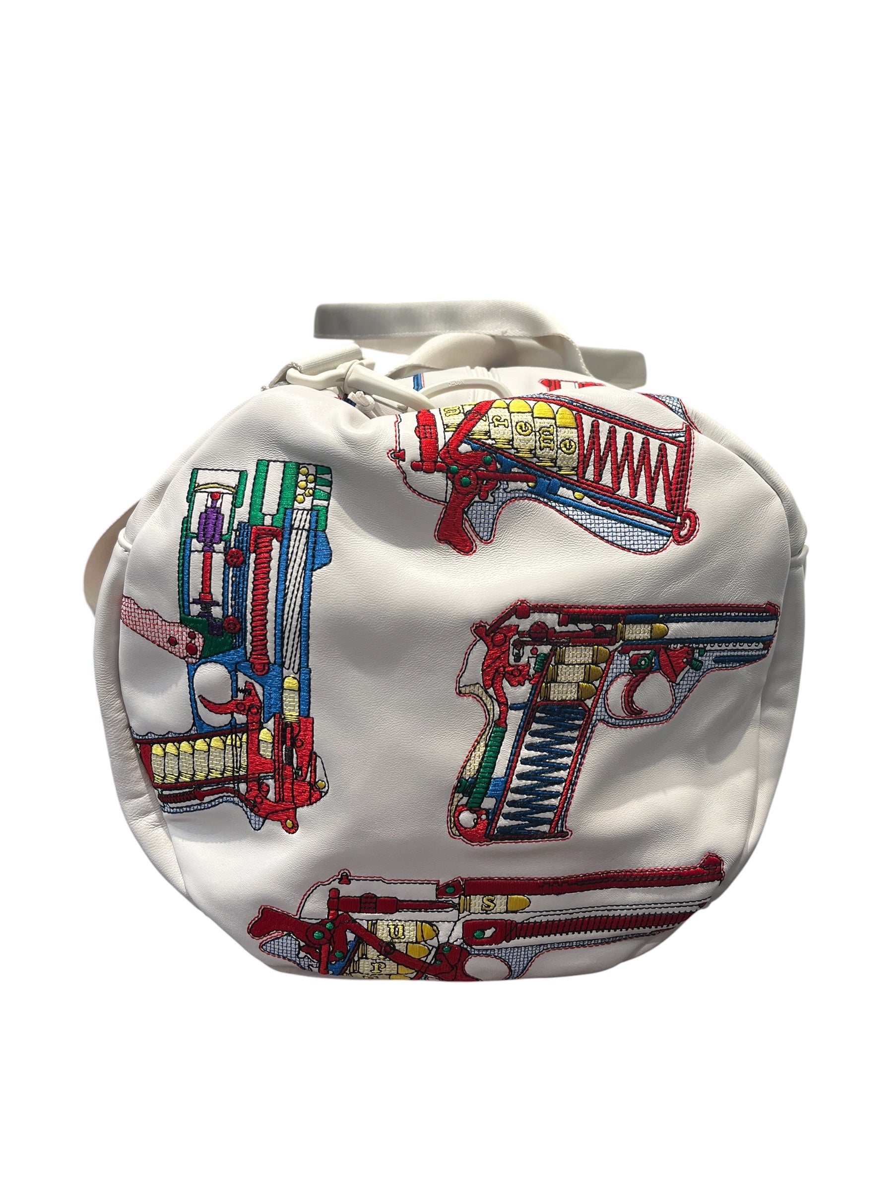 Supreme/Luggage/Leather/WHT/Guns embroidered duffle bag view 4