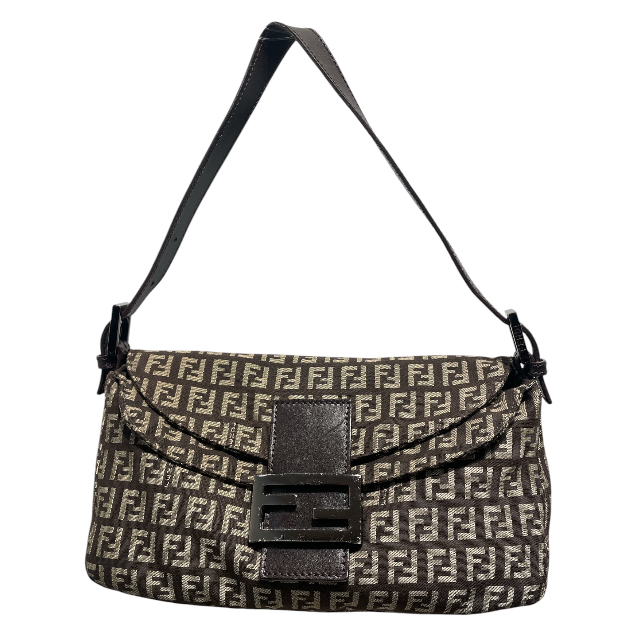 FENDI/Hand Bag/Monogram/Cotton/BRW/Double Flap Baguette view 1