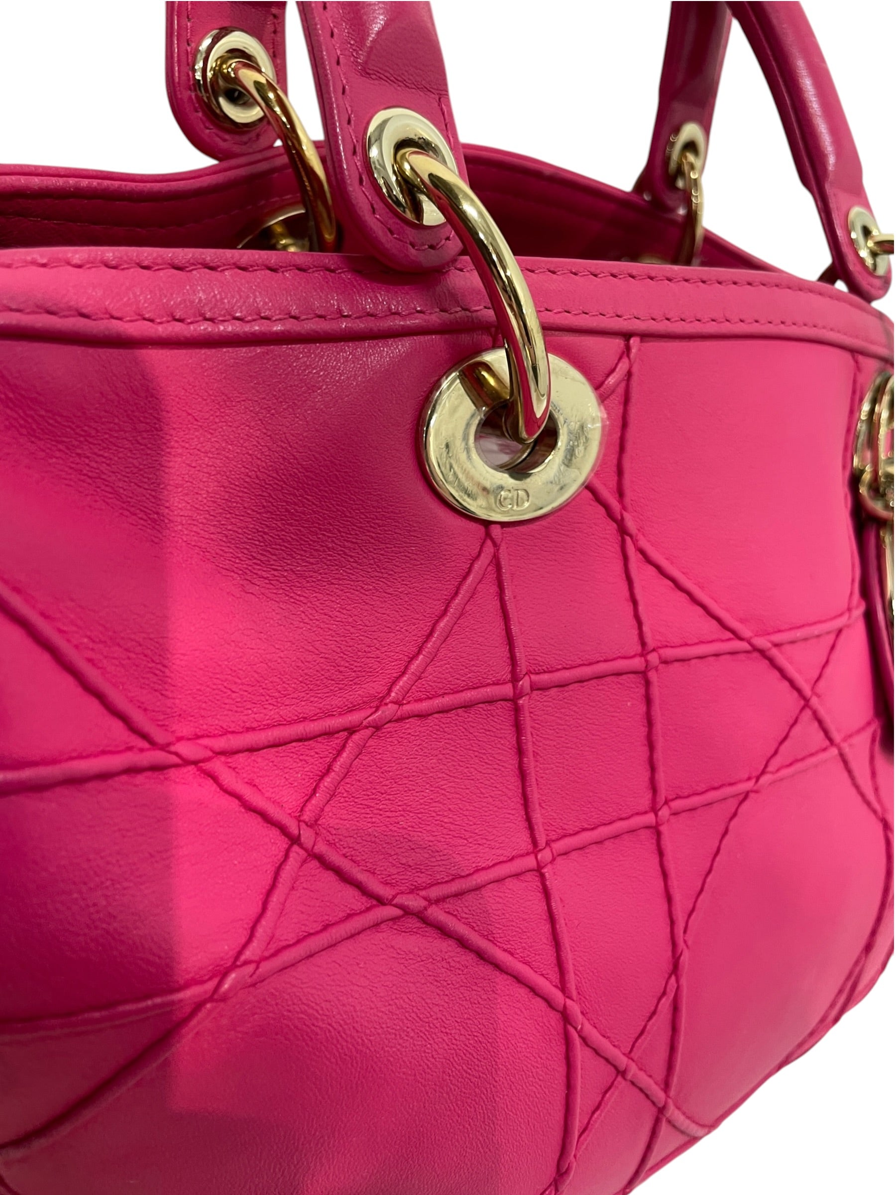 Christian Dior/Boston Bag/Leather/Pink/17-BO-0173 piping details view 6
