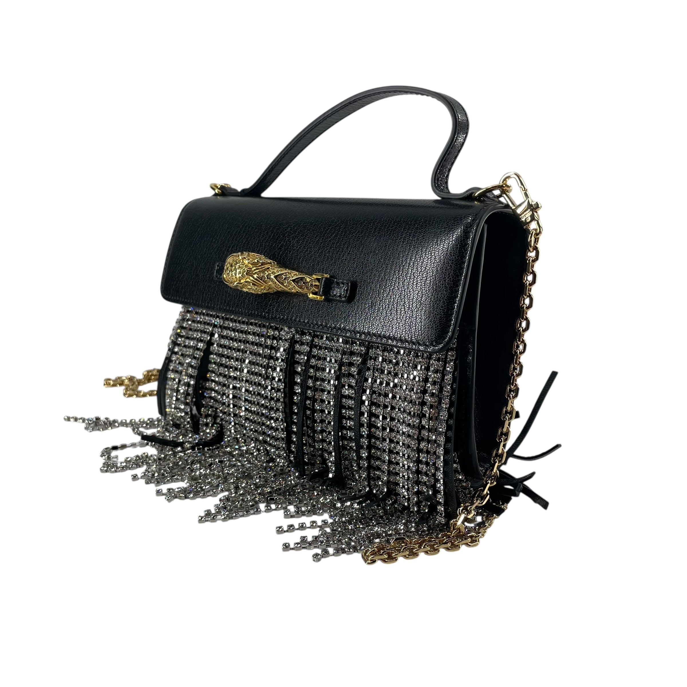 GUCCI/Hand Bag/Leather/BLK/CRYSTAL FRINGE BAG view 3
