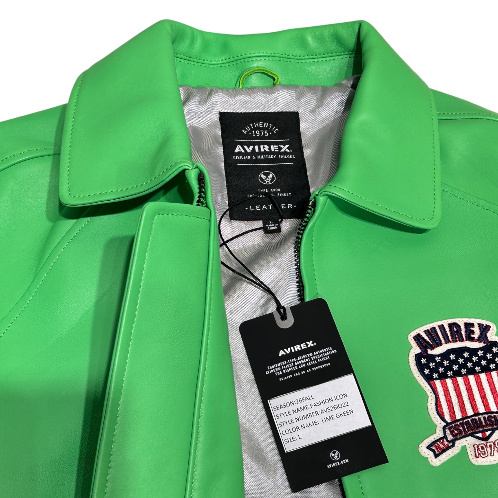 AVIREX/Leather Jkt/L/Leather/GRN/ICON LIME GREEN JACKET view 3