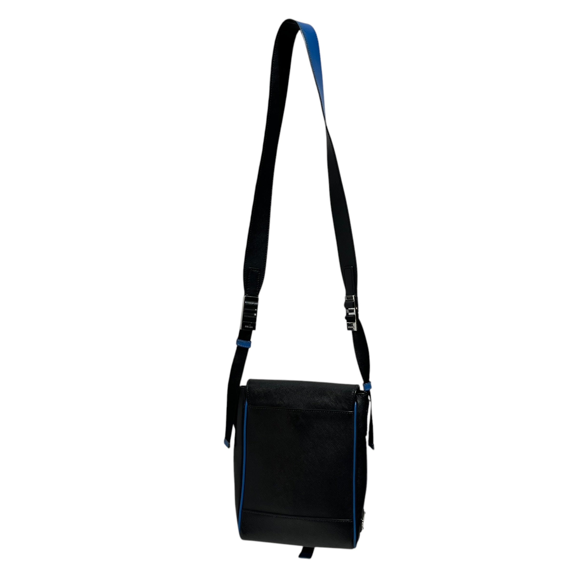 PRADA/Bag/Leather/BLK/Buckle Flap Blue Crossbody view 2