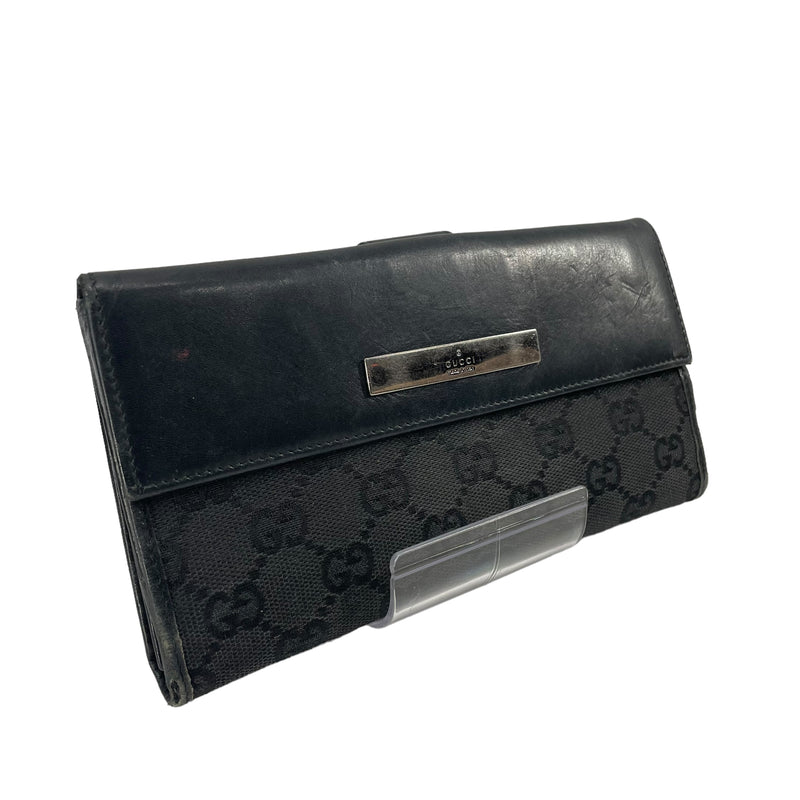 GUCCI/Long Wallet/Leather/BLK/SILVER RECTANGLE