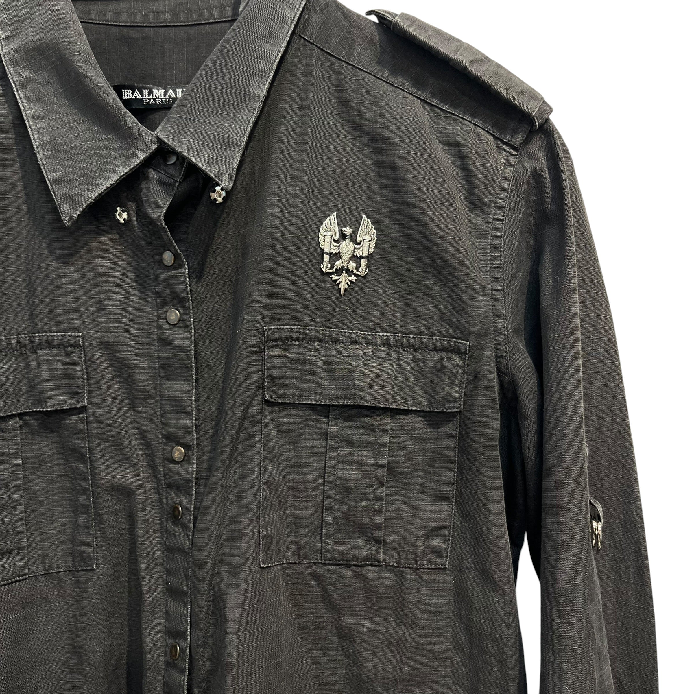 BALMAIN/LS Shirt/36/Cotton/GRY/B SHOULDER PATCH, EAGLE SLVR view 3