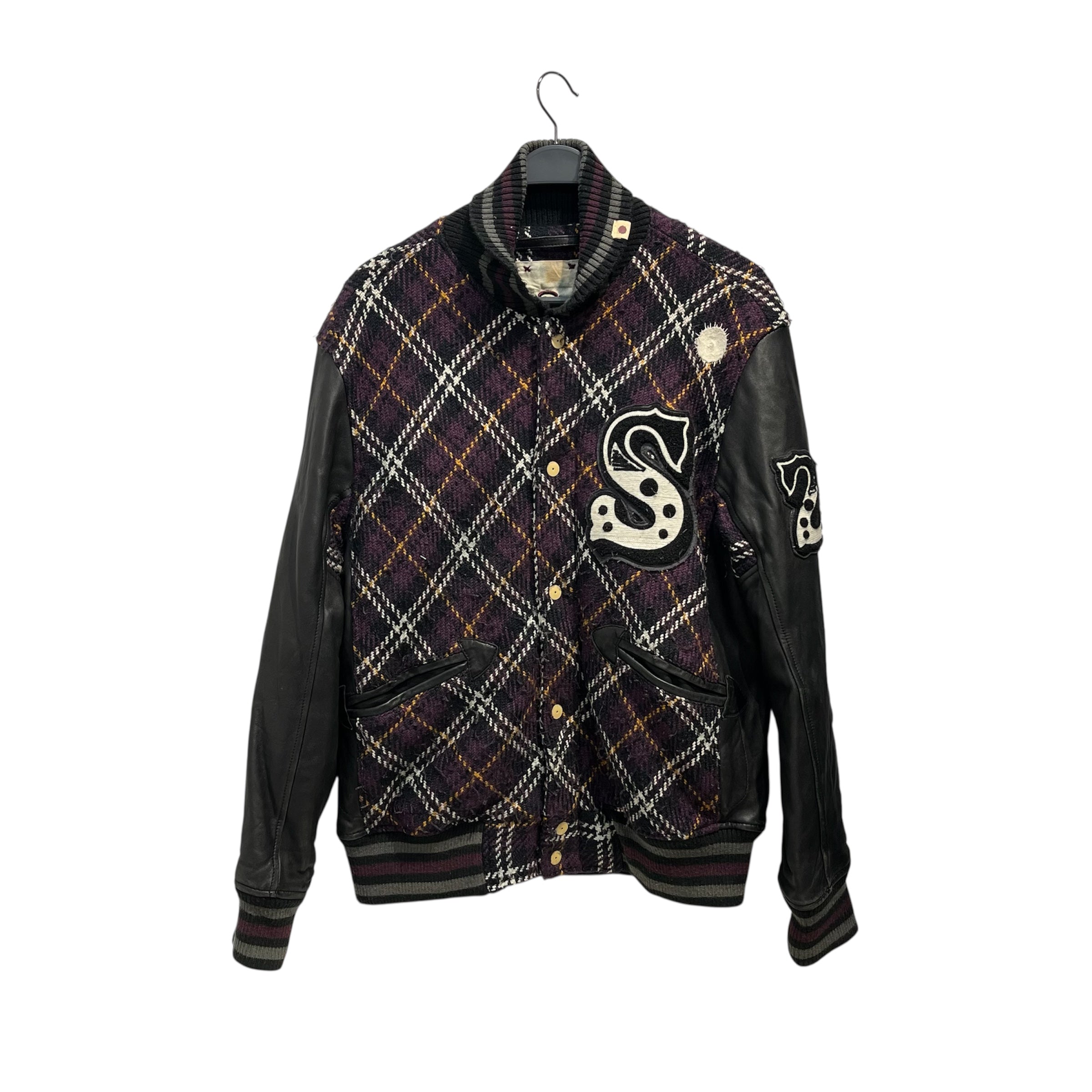 TANOSHINDE SABIT/Jacket/M/Cotton/BLK/All Over Print/Lettermans Varsity view 1