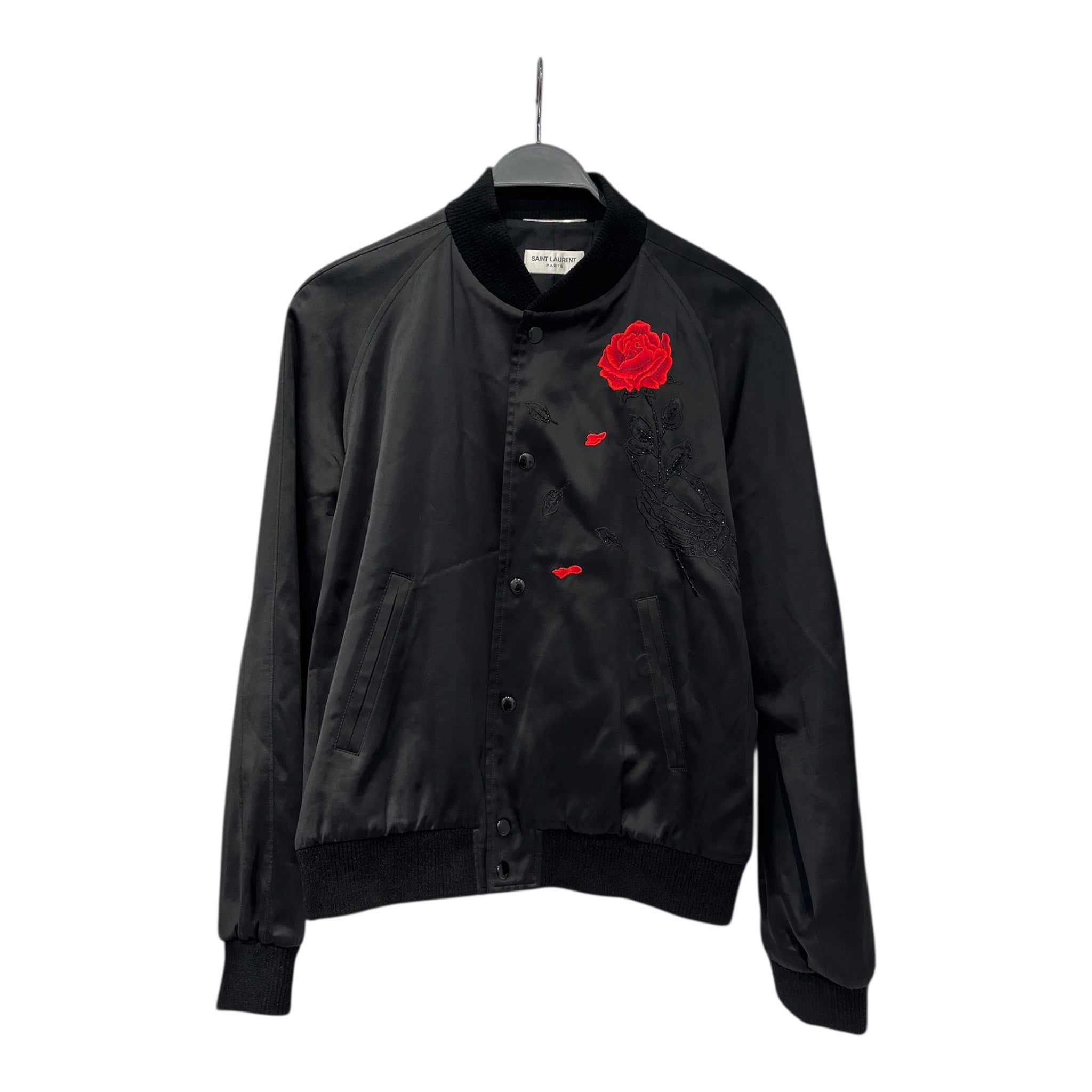 SAINT LAURENT/Baseball Jkt/48/Silk/BLK/534887 viscose embroideredrose view 1