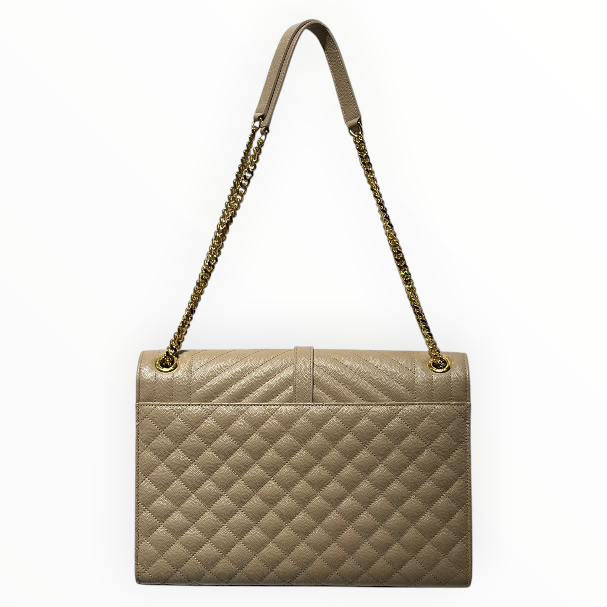 YVES SAINT LAURENT/Cross Body Bag/Leather/BEG/Envelope Quilted Shoulder Bag view 2