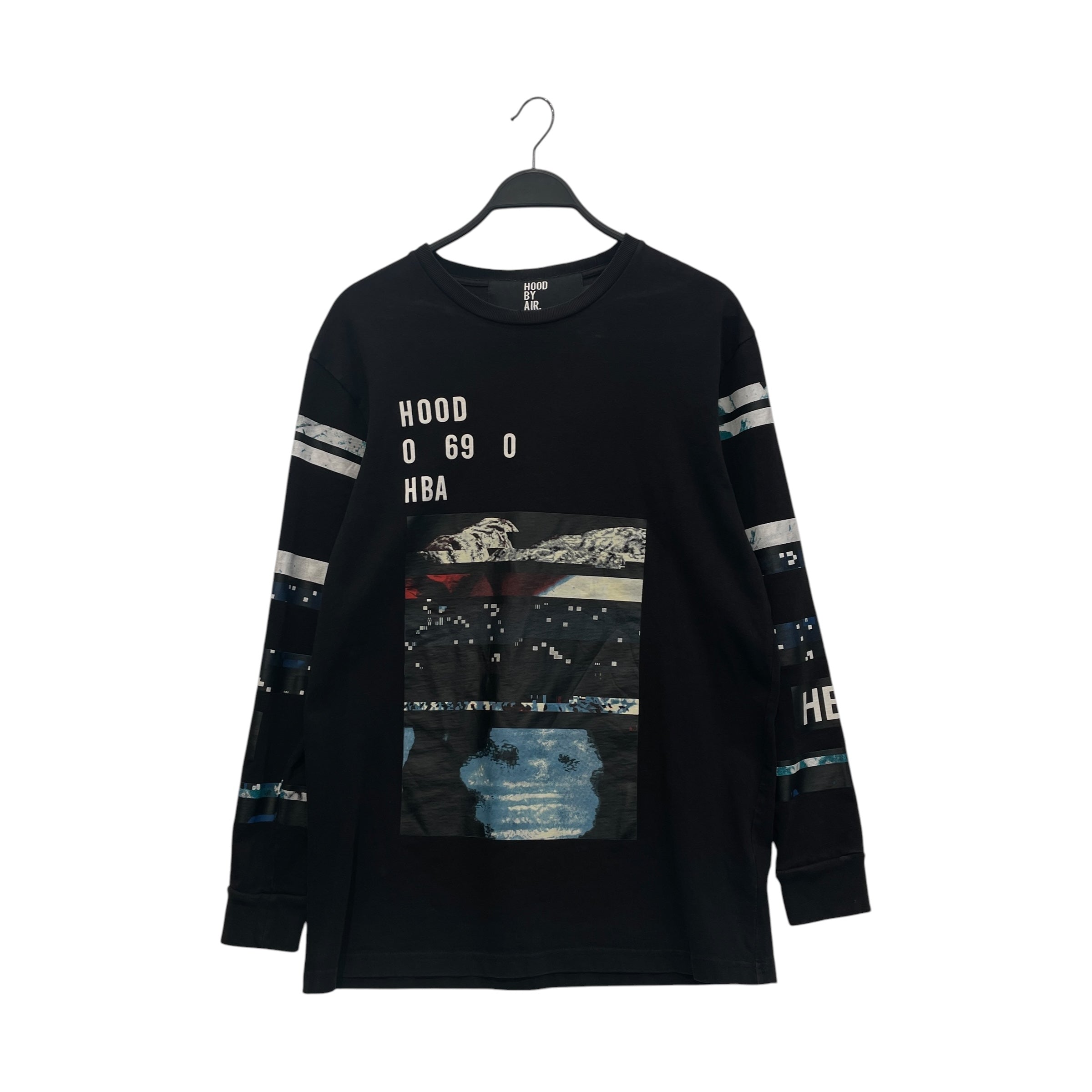 HOOD BY AIR./LS T-Shirt/L/Cotton/BLK/Graphic/PIXEL GRAPHIC ON CHEST/SLEEVE view 1