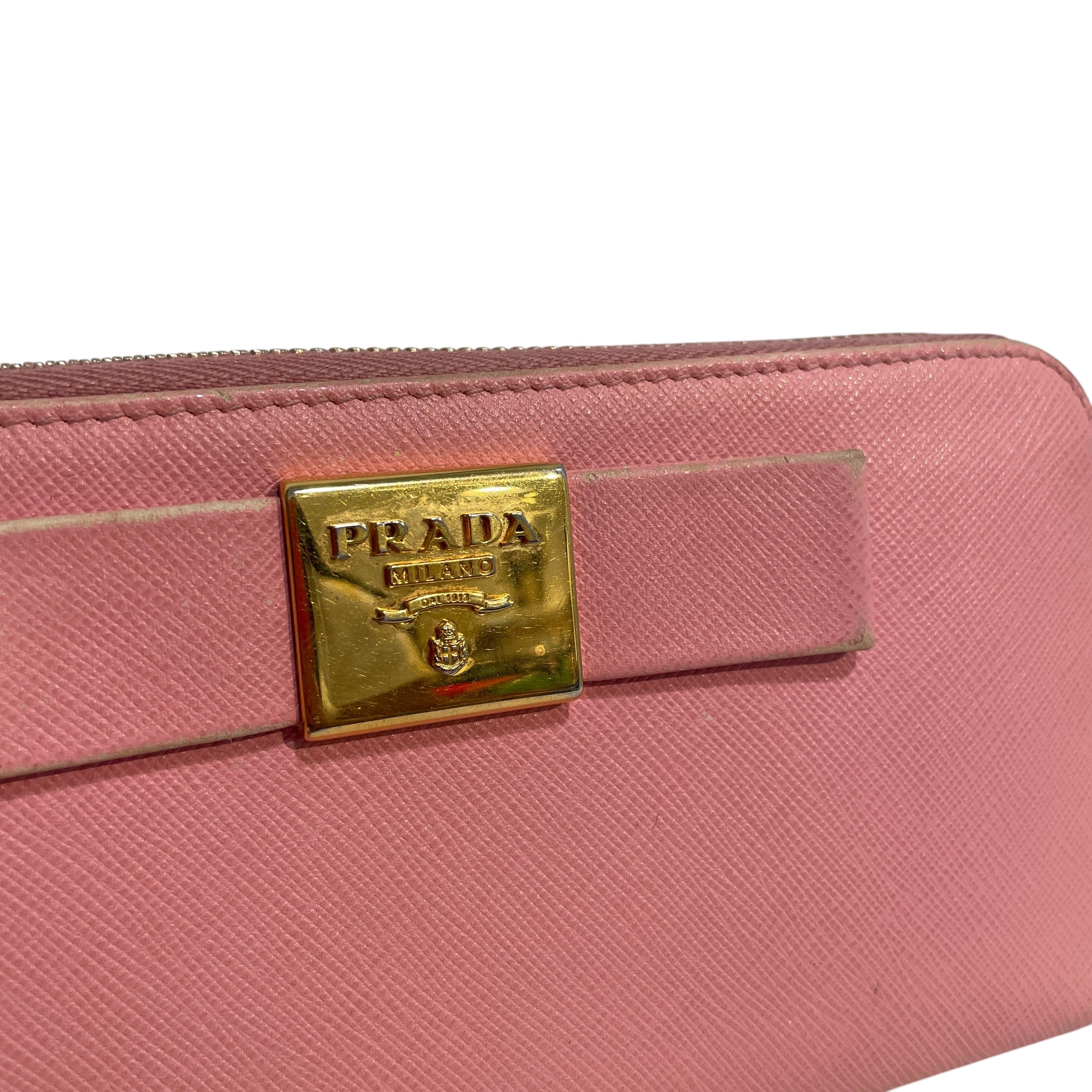 PRADA/Long Wallet/Leather/PNK/Saffiano Leather Bow Zip view 4
