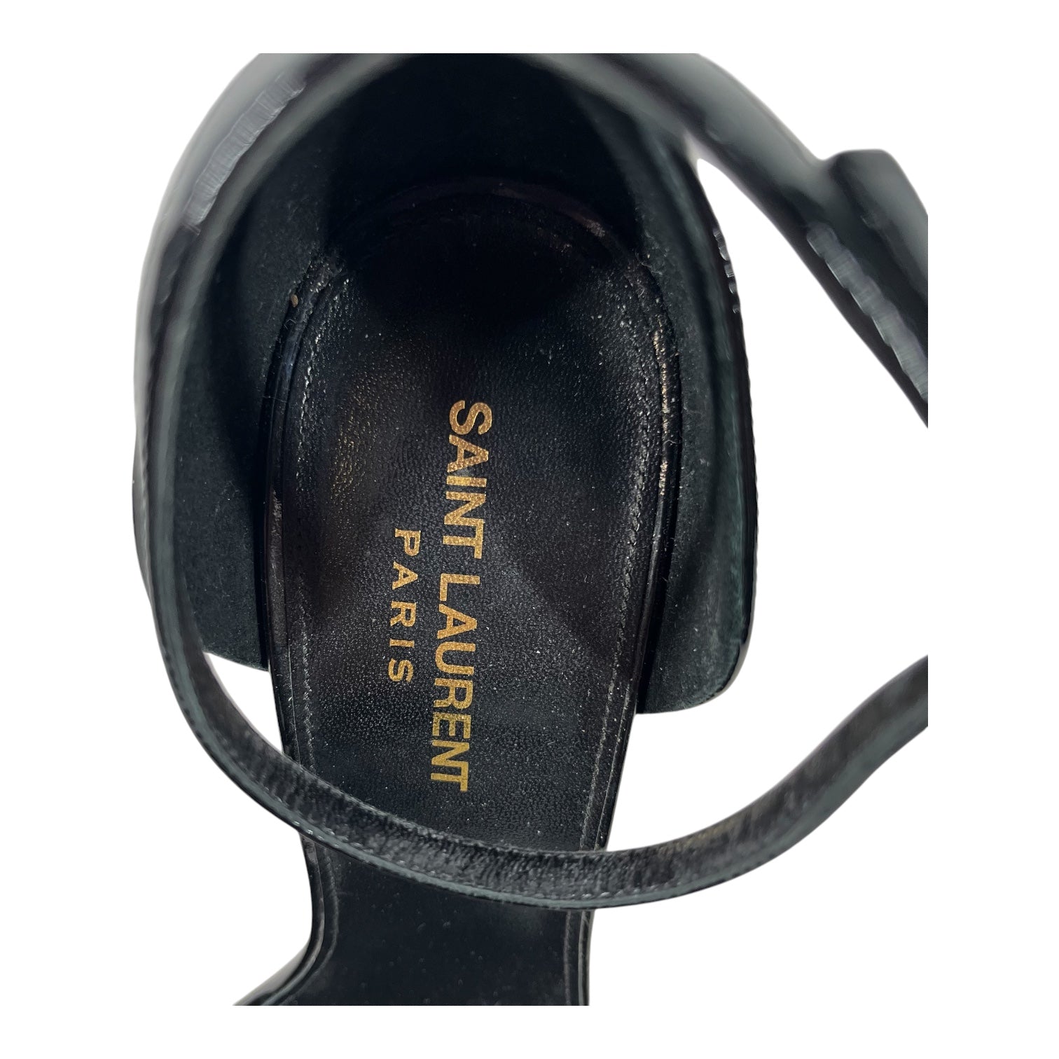 SAINT LAURENT/Heels/EU 39.5/Leather/BLK/GOLD YSL LOGO STRAP HEEL view 3