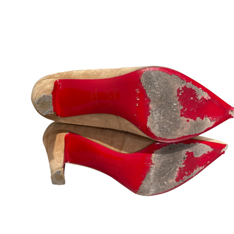 Christian Louboutin/Heels/EU 37.5/Suede/BEG/Suede Hi Boot Red Bottom