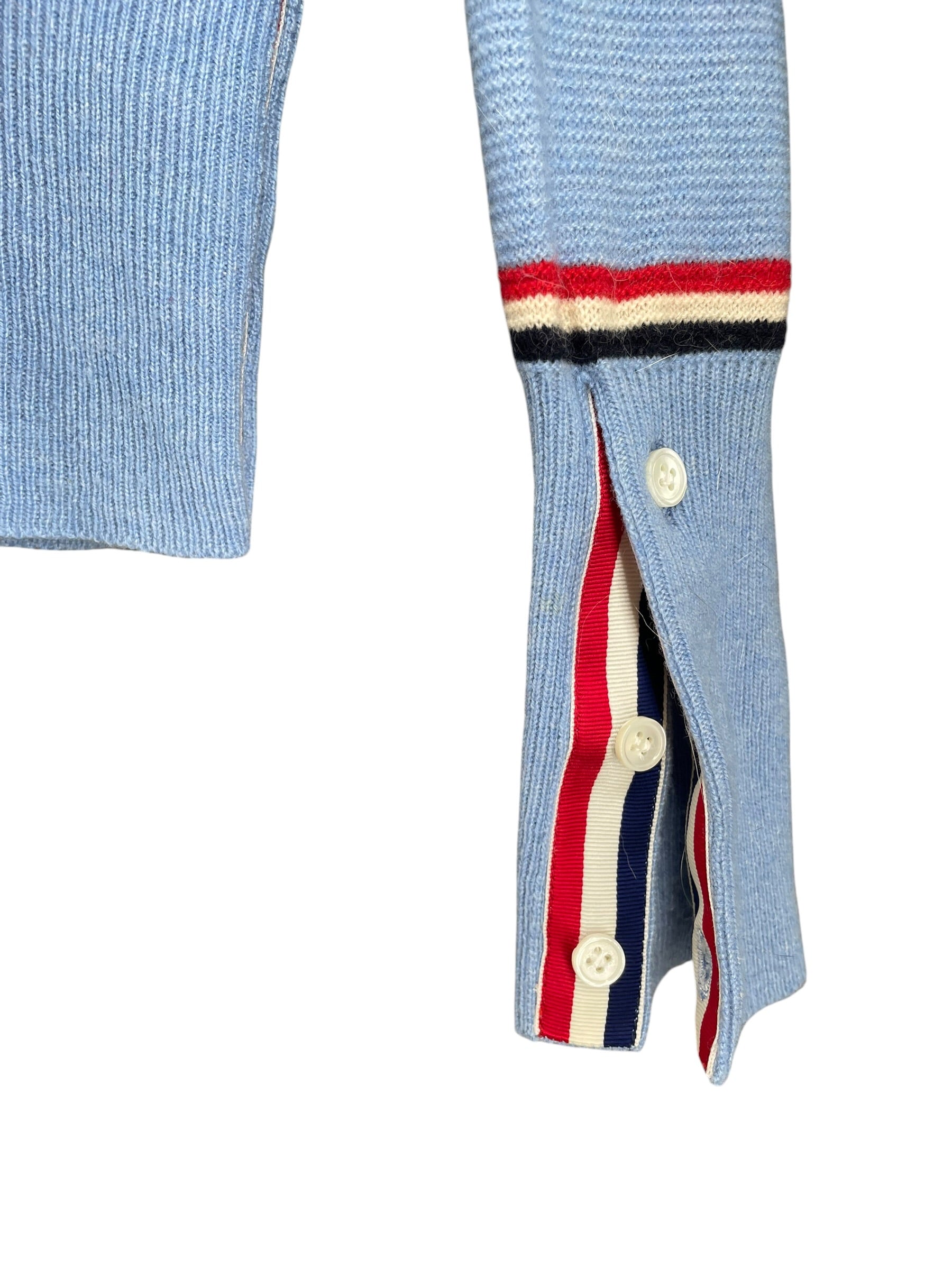 THOM BROWNE. NEW YORK/Cardigan/0/Wool/BLU/CROPPED STRIPE CARDIGAN view 6