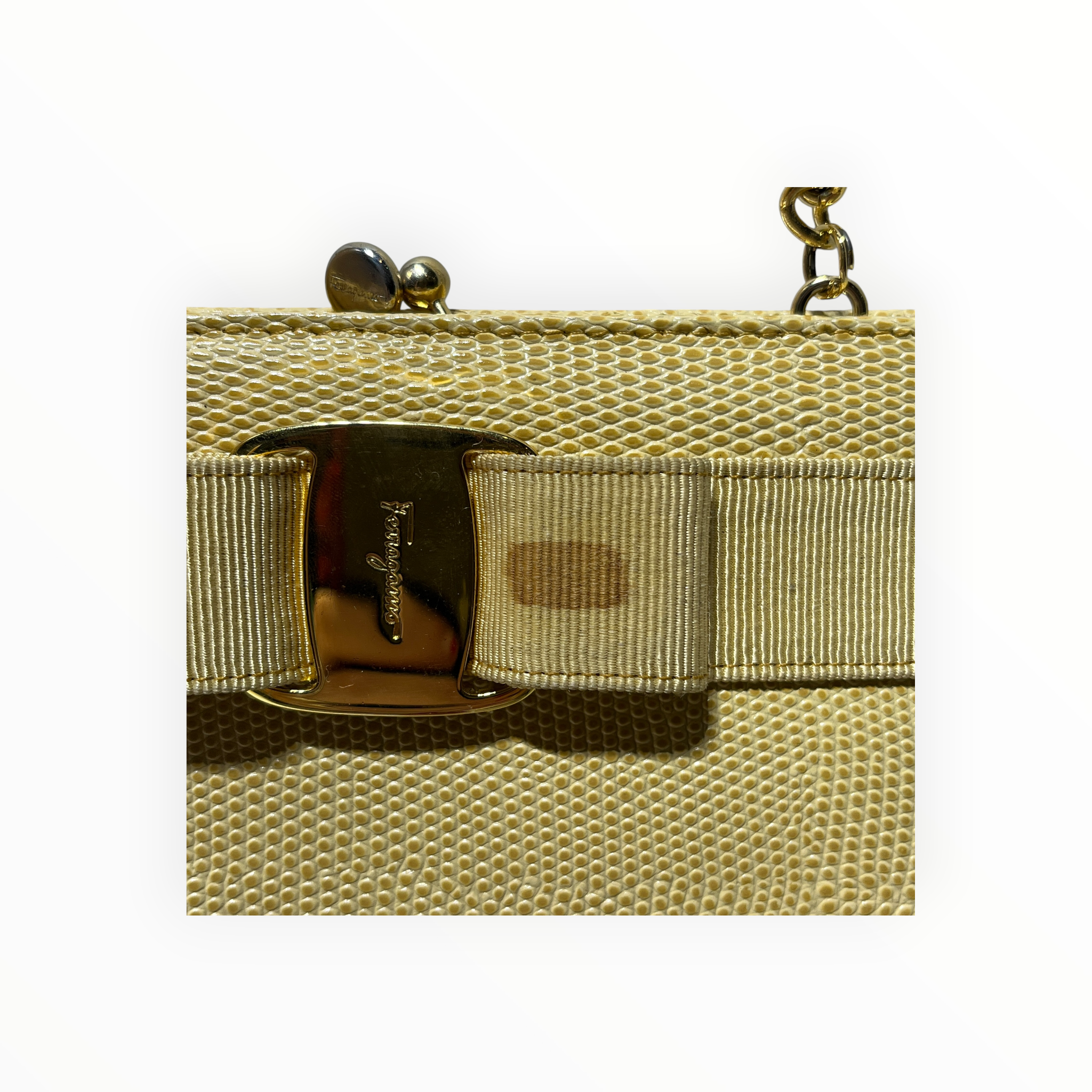 Salvatore Ferragamo/Cross Body Bag/Leather/BEG/vara bow mini chain view 5