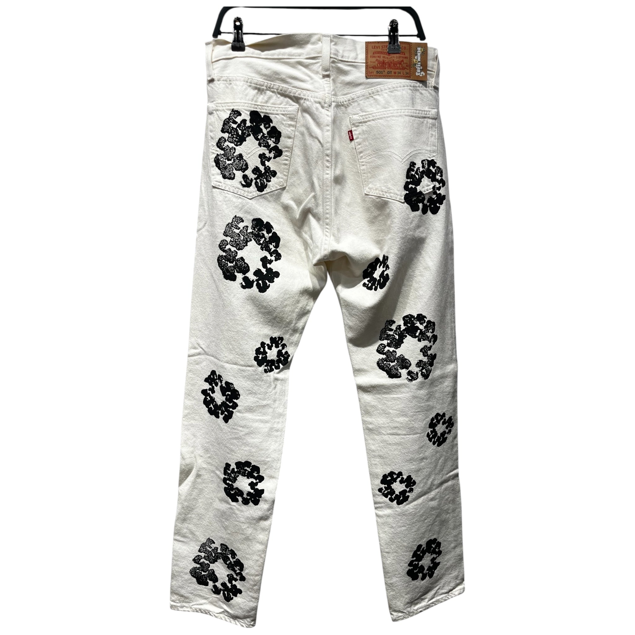 DENIM TEARS/Pants/34/Cotton/WHT/Graphic/White, Black Print view 2