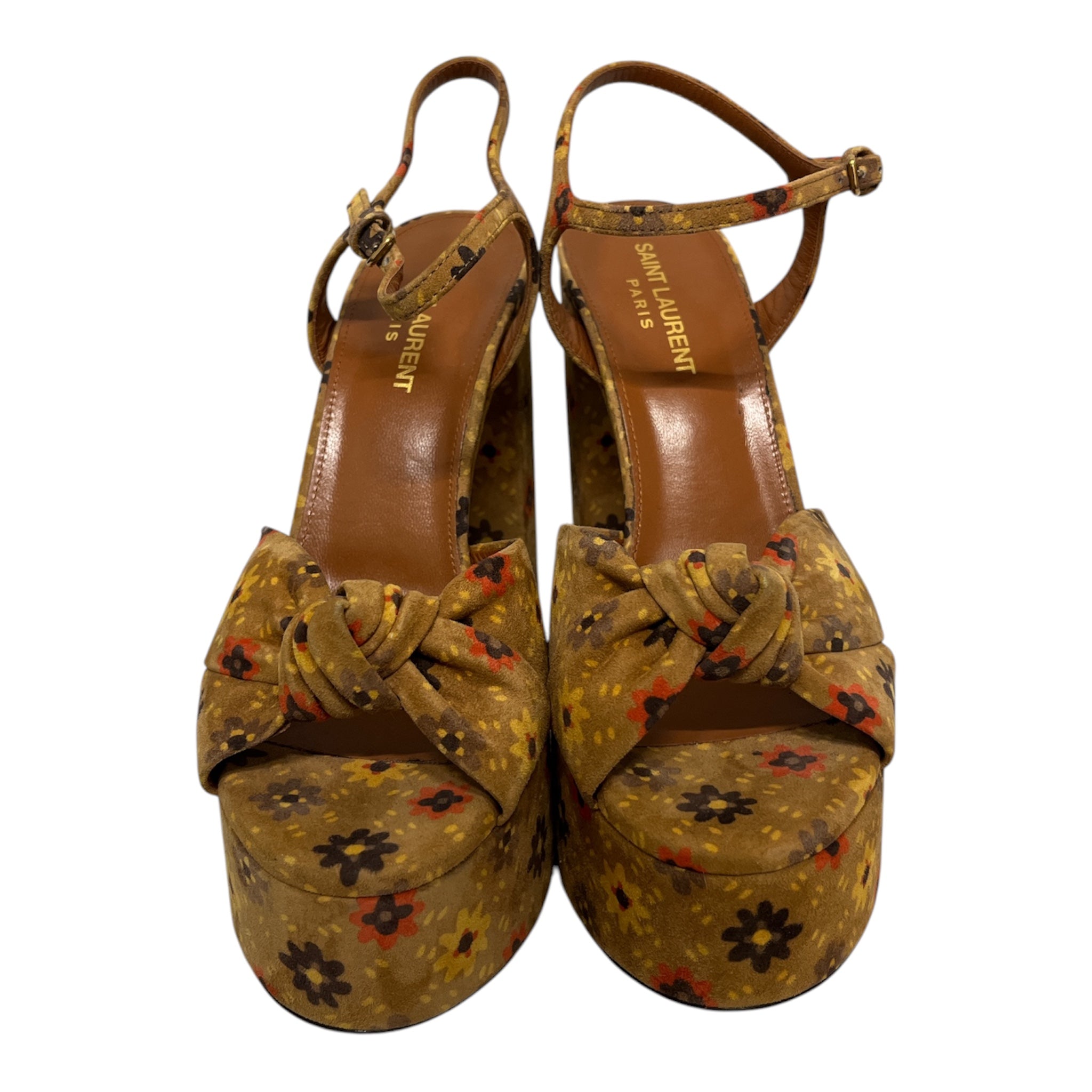 SAINT LAURENT/Heels/EU 37.5/Floral Pattern/ORN/Ankle Strap/BIANCA PLATFORM SANDALS view 2