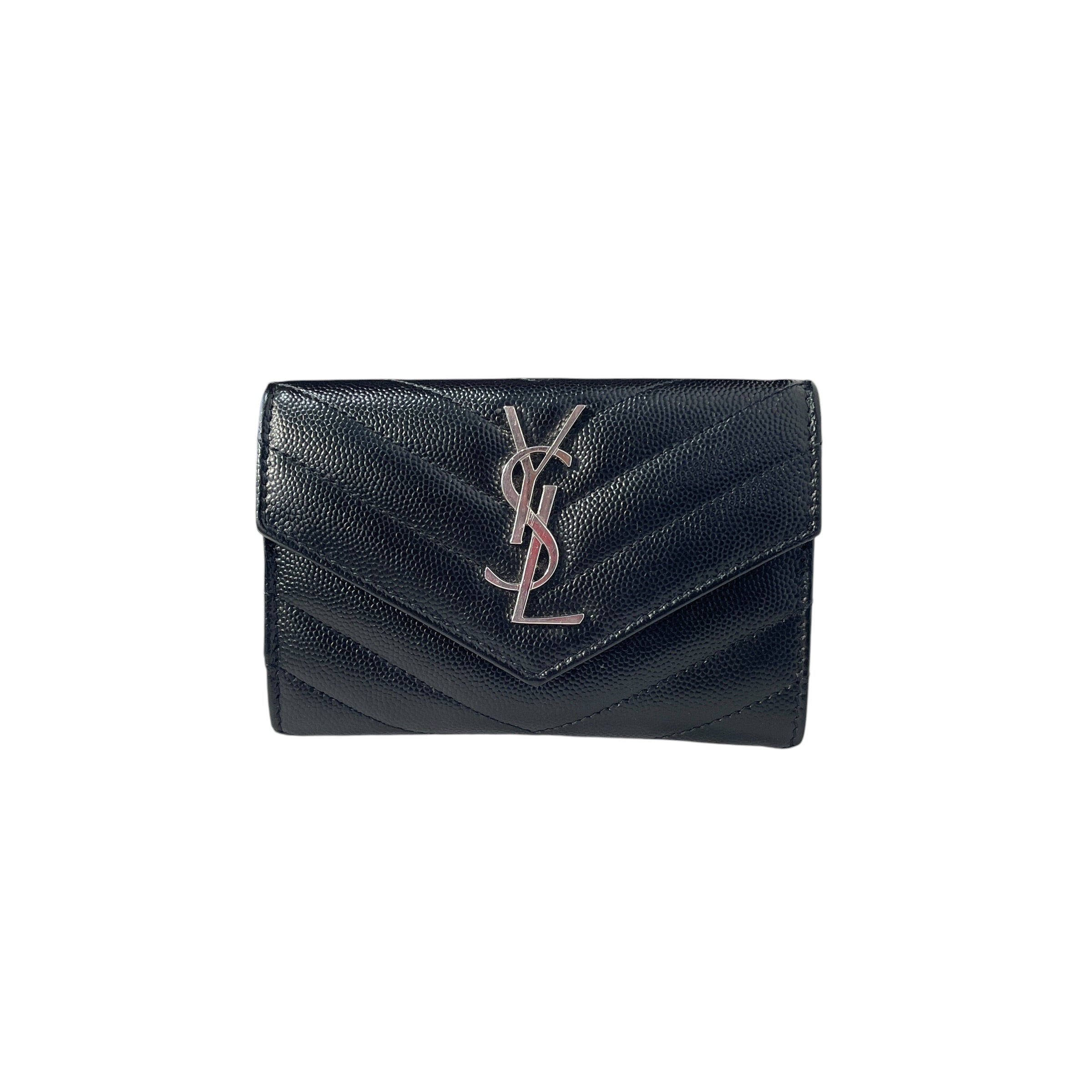 YVES SAINT LAURENT/Trifold Wallet/Leather/BLK/M's/QUILTED view 1