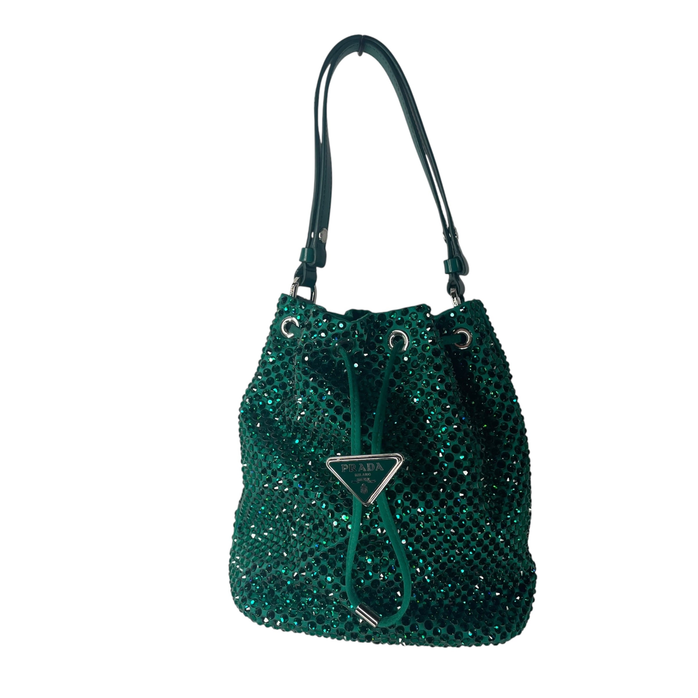PRADA/Basket Bag/GRN/CRYSTAL STUDDED SATIN view 1