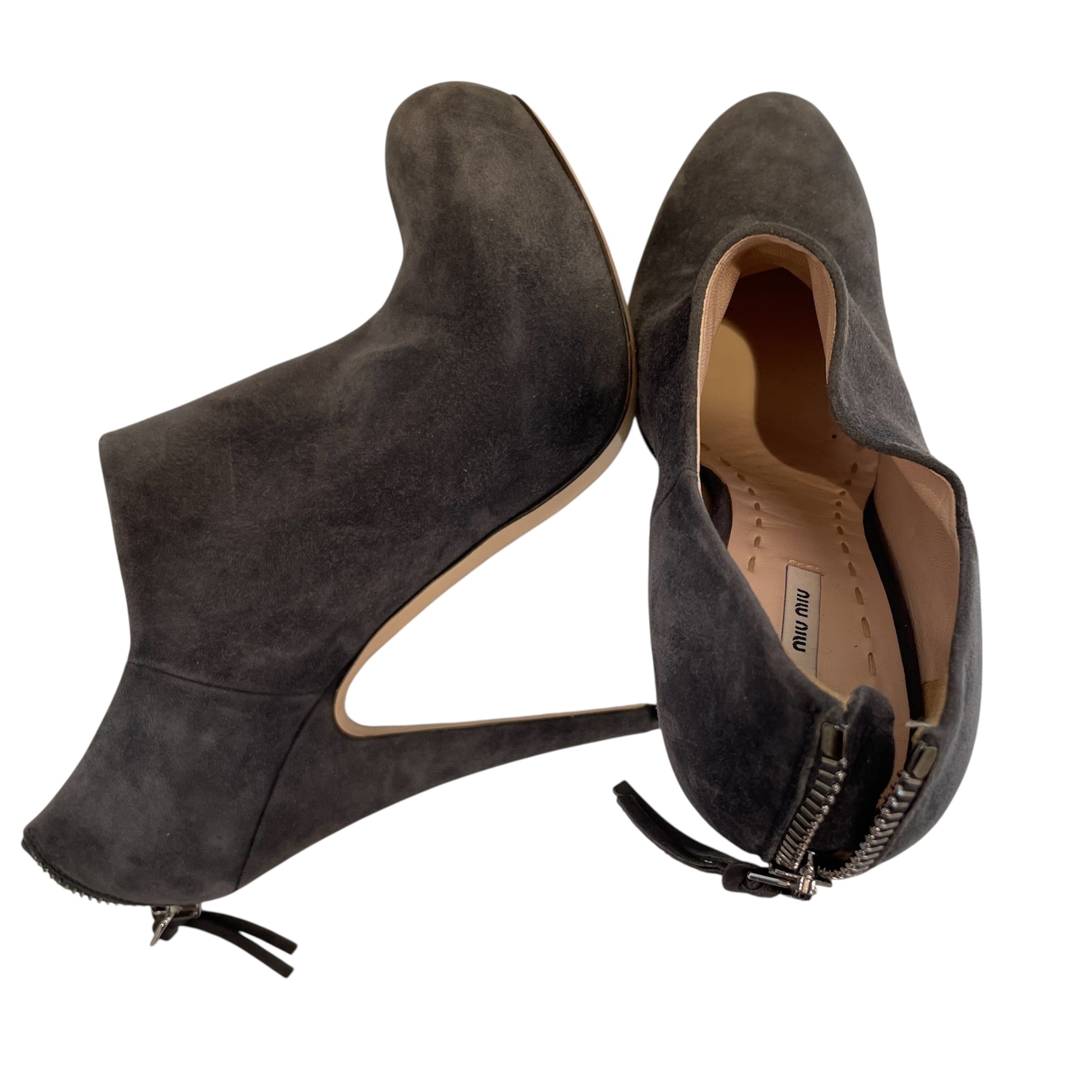 MIU MIU/Heels/US 5.5/Leather/GRY/sued dark grey heels view 5