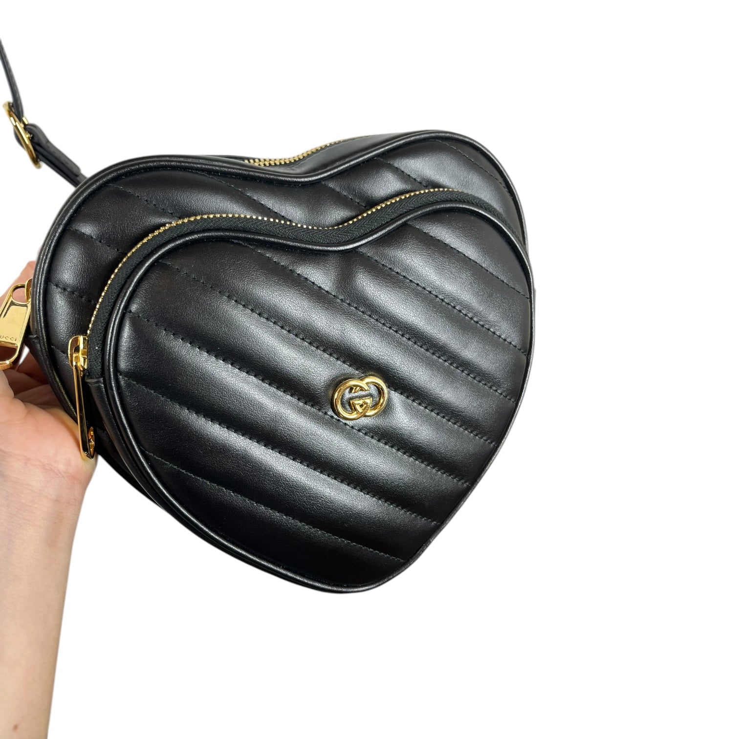 GUCCI/Cross Body Bag/Leather/BLK/MARMONT HEART BAG view 3
