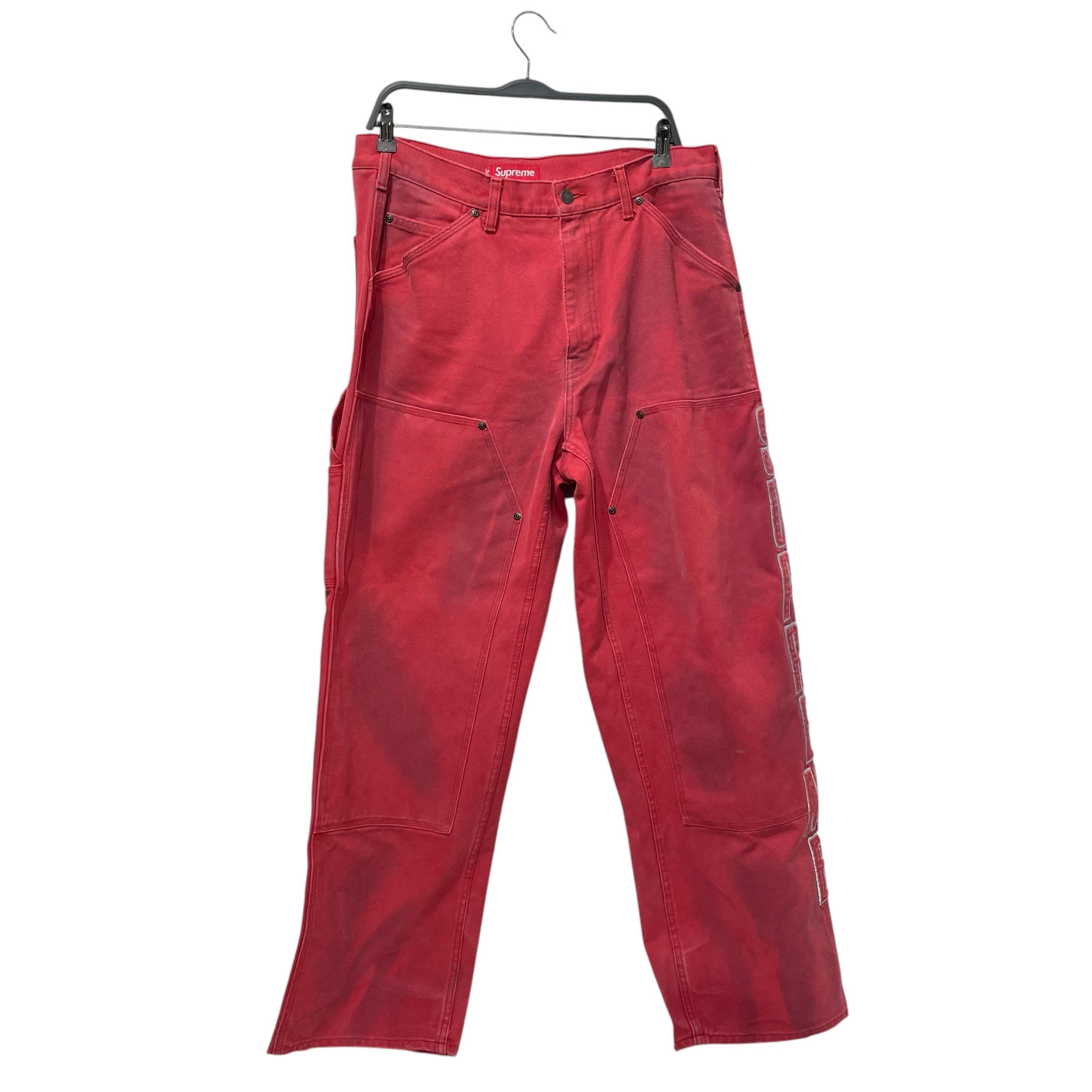 Supreme/Cargo Pants/34/Cotton/RED/workpants logodownleg dye job view 1