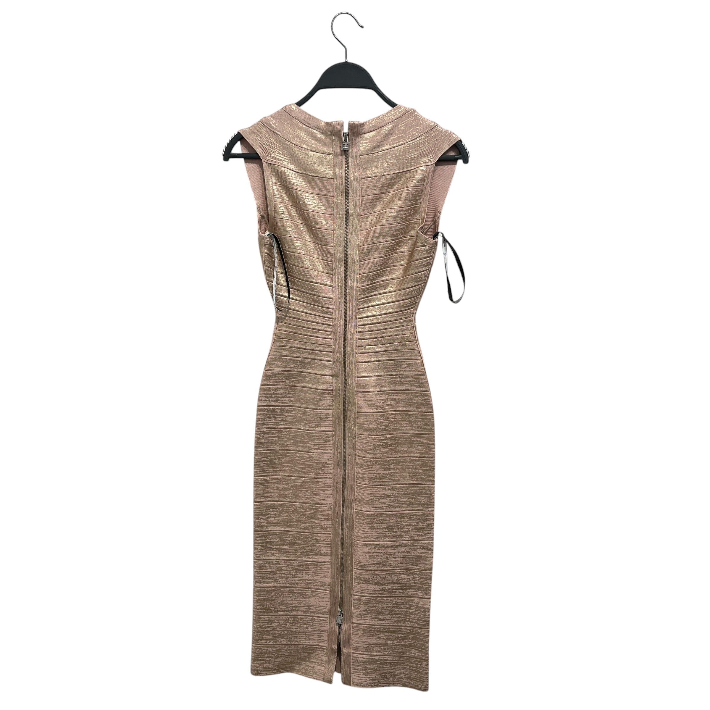 Herve Leger/SL Dress/XXS/Rayon/GLD/Midi Length/Pink/Gold Metallic Scoop Neck view 2