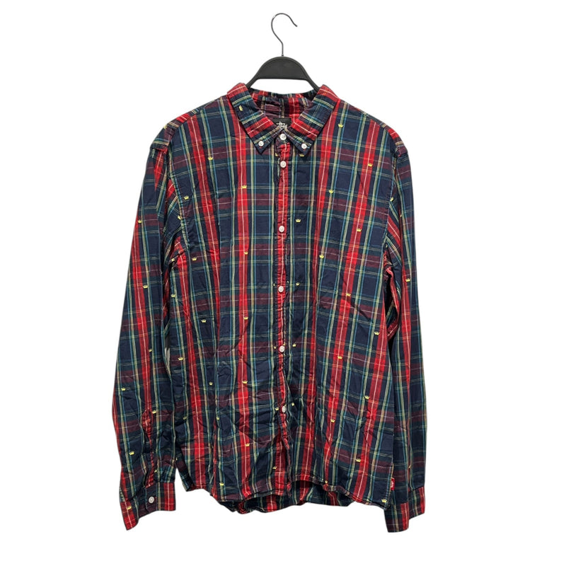 STUSSY/LS Shirt/XL/Cotton/NVY/Plaid/Crown Flannel