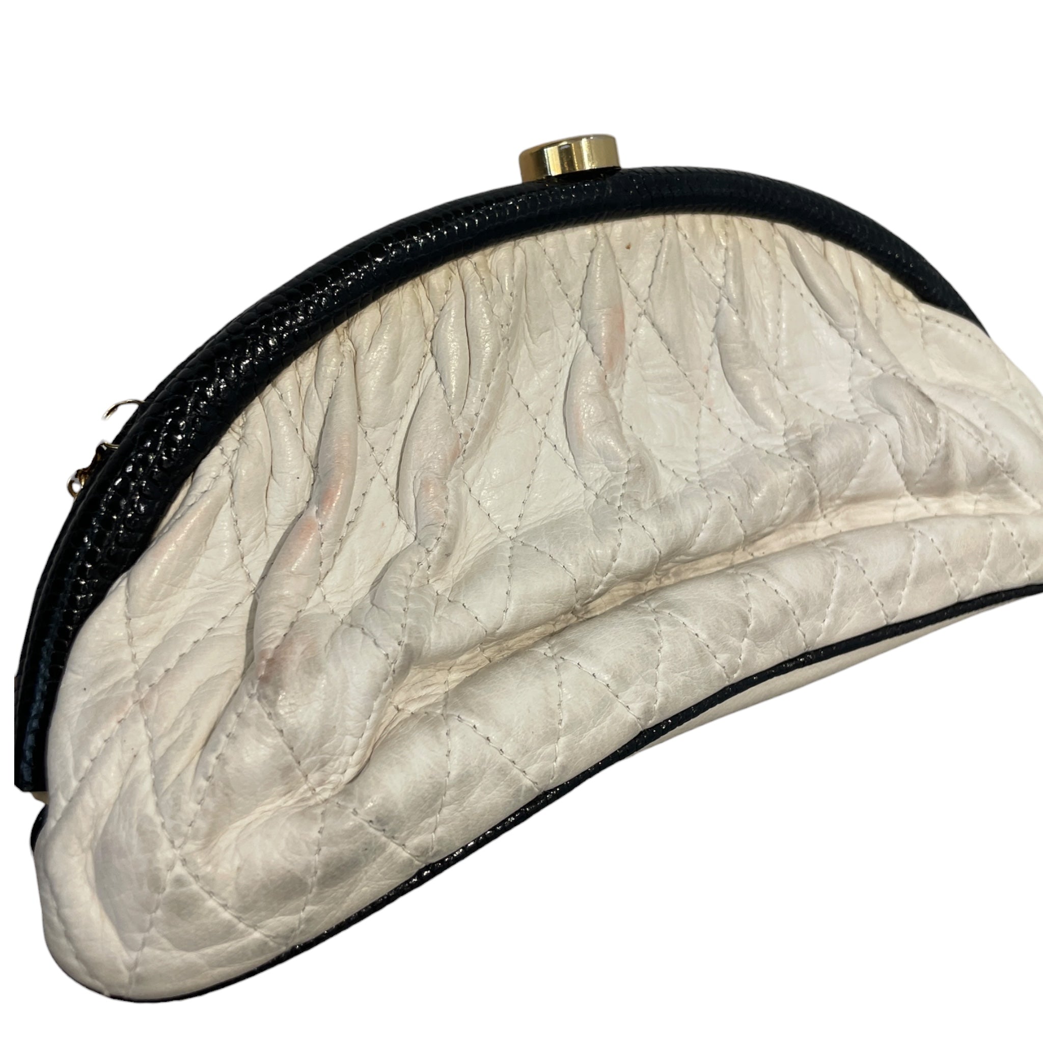 CHANEL/Cross Body Bag/Leather/WHT/Black Lining/Gold Chain view 7