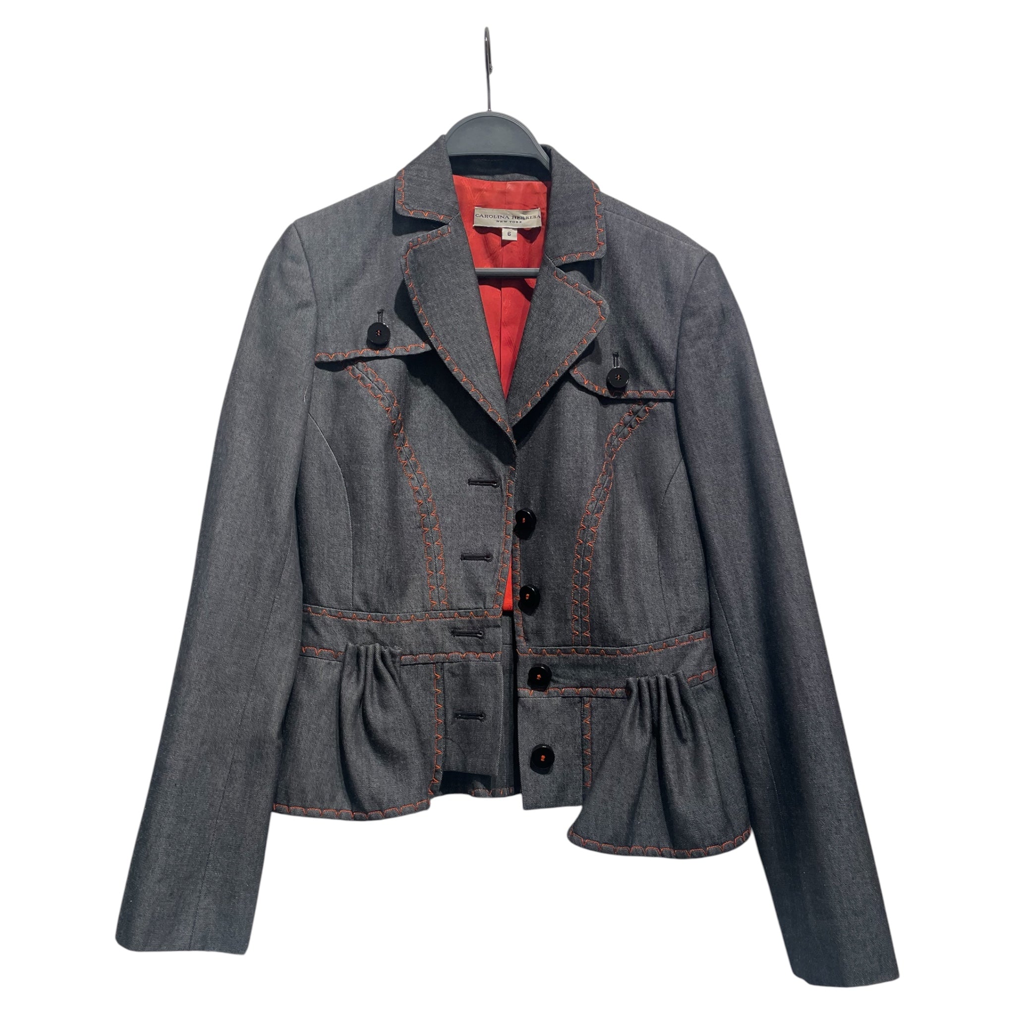 CAROLINA HERRERA/Tailored Jkt/6/Cotton/GRY/Ruffled Jacket view 1