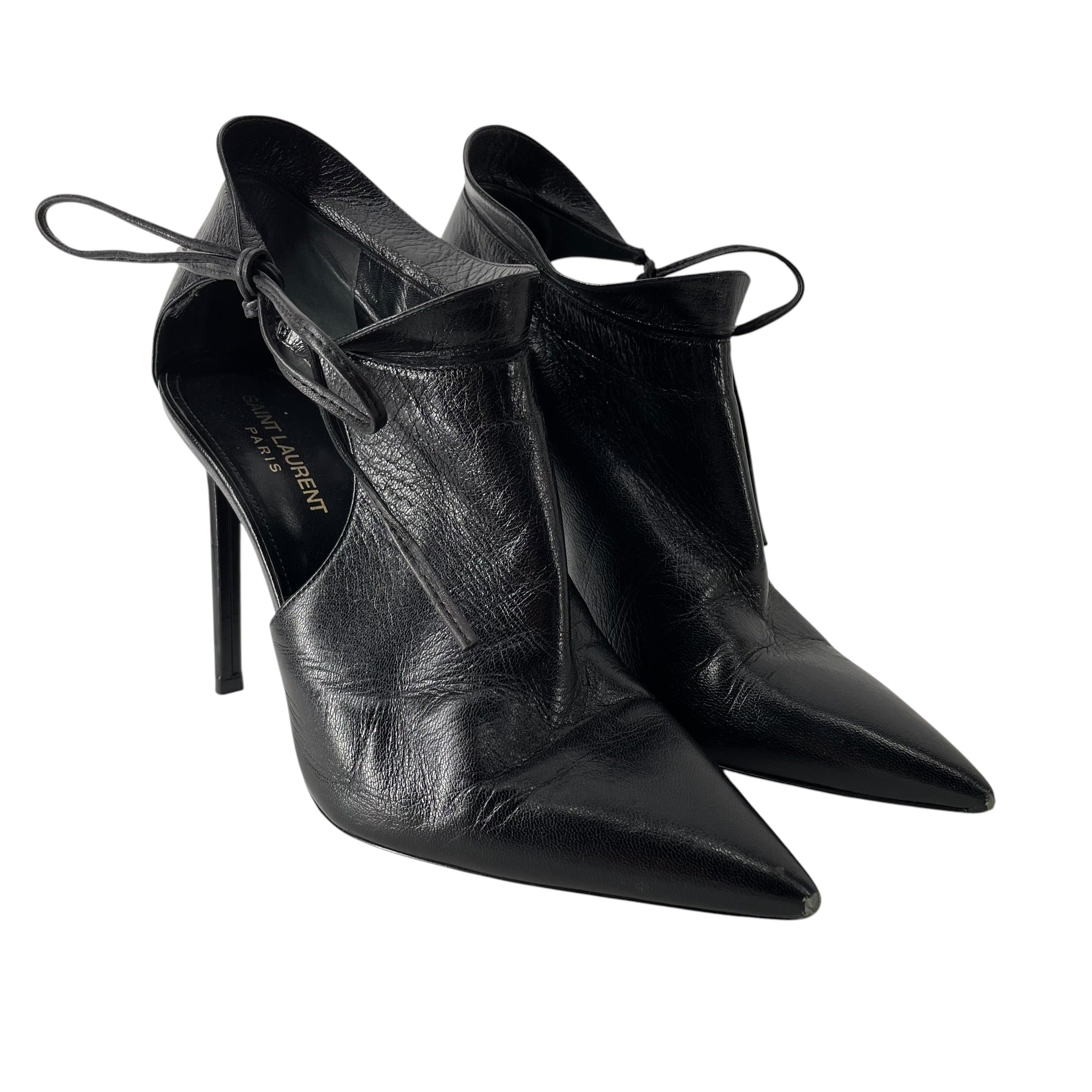 SAINT LAURENT/Heels/EU 40/Leather/BLK/V-Tip/OPEN SIDE TIE BOOTIE view 1