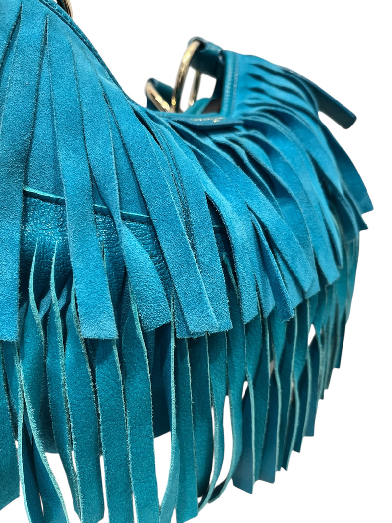 YVES SAINT LAURENT/Hand Bag/S/Suede/BLU/TURQOUIS TASSLE BAG BANGLED