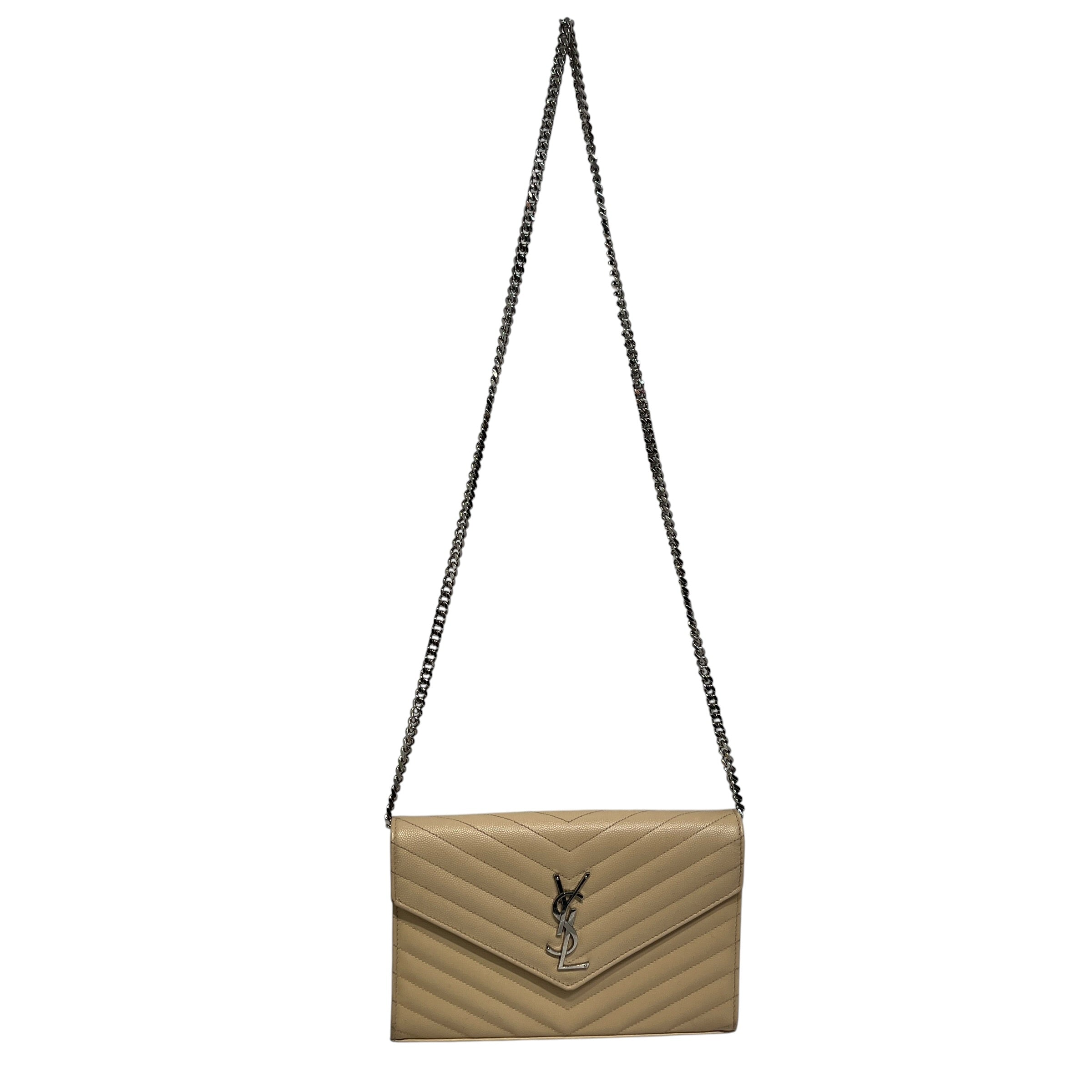 SAINT LAURENT/Cross Body Bag/Leather/BEG/Chevron view 1