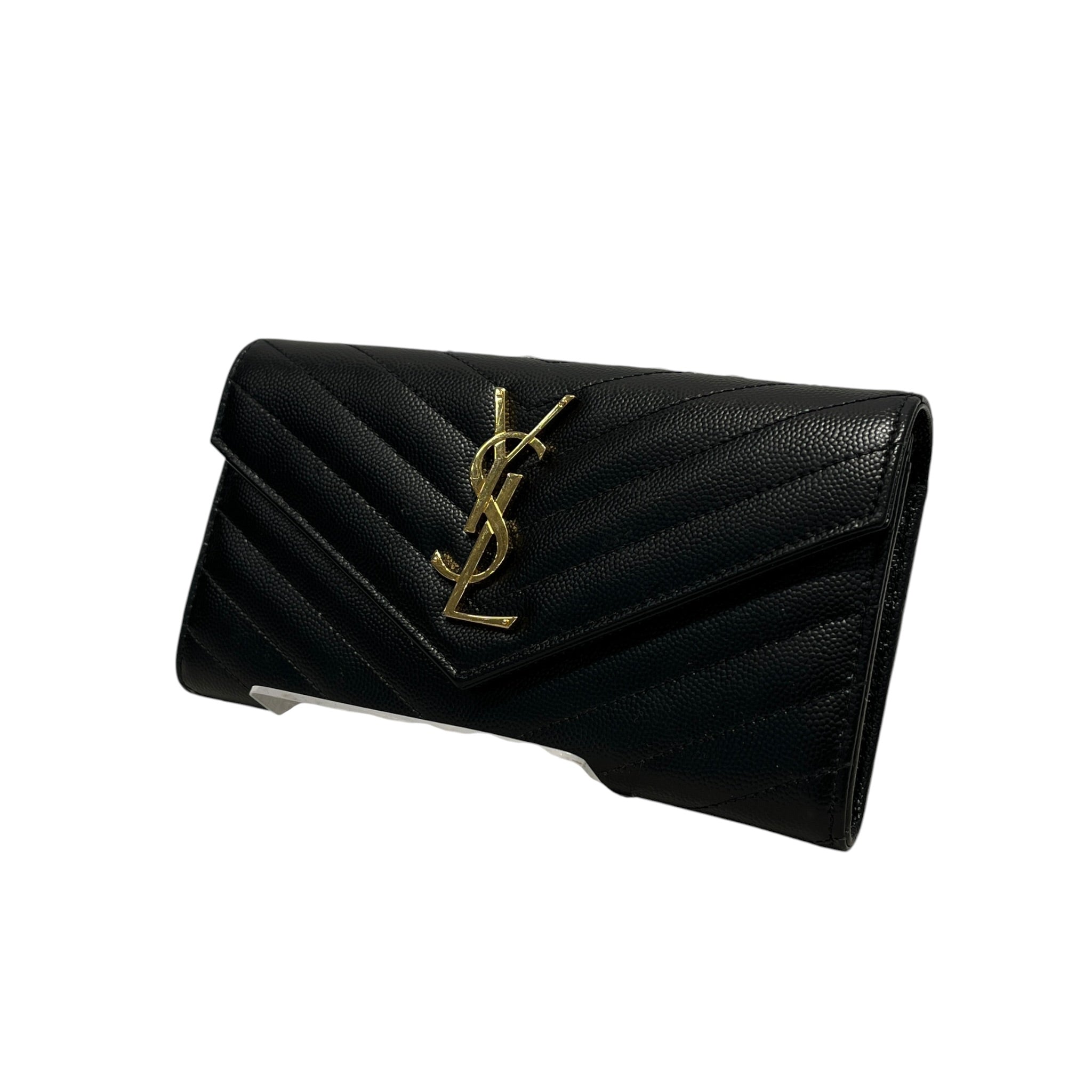 YVES SAINT LAURENT/Long Wallet/Leather/BLK/Cassandre Matlasse Flap Wallet view 1