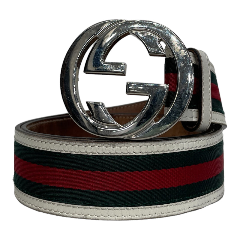 GUCCI/Silver Interlocking G Buckle Sherry Line Canvas Leather Belt/S