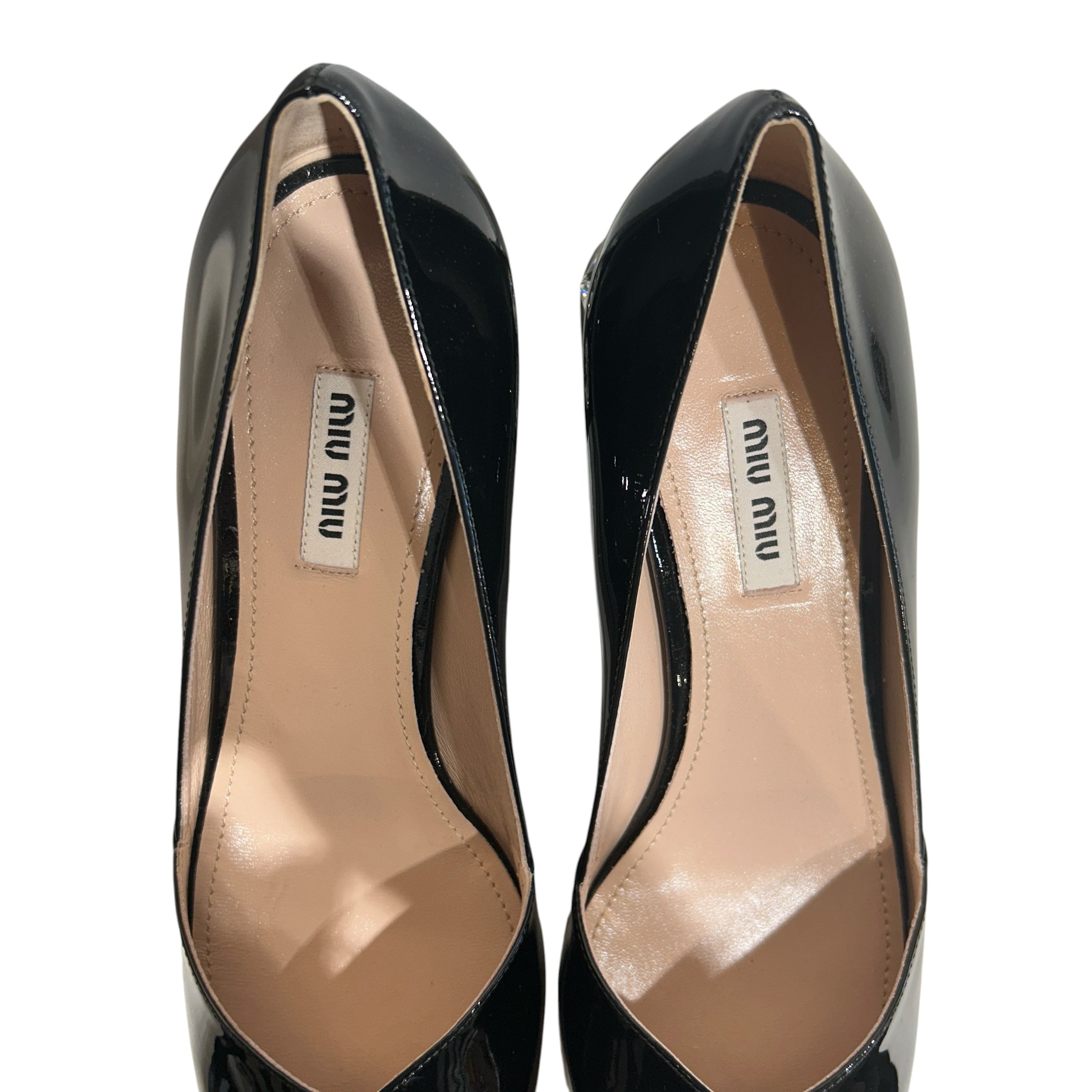 MIU MIU/Heels/EU 38/Leather/BLK/CRYSTAL HEELS view 3