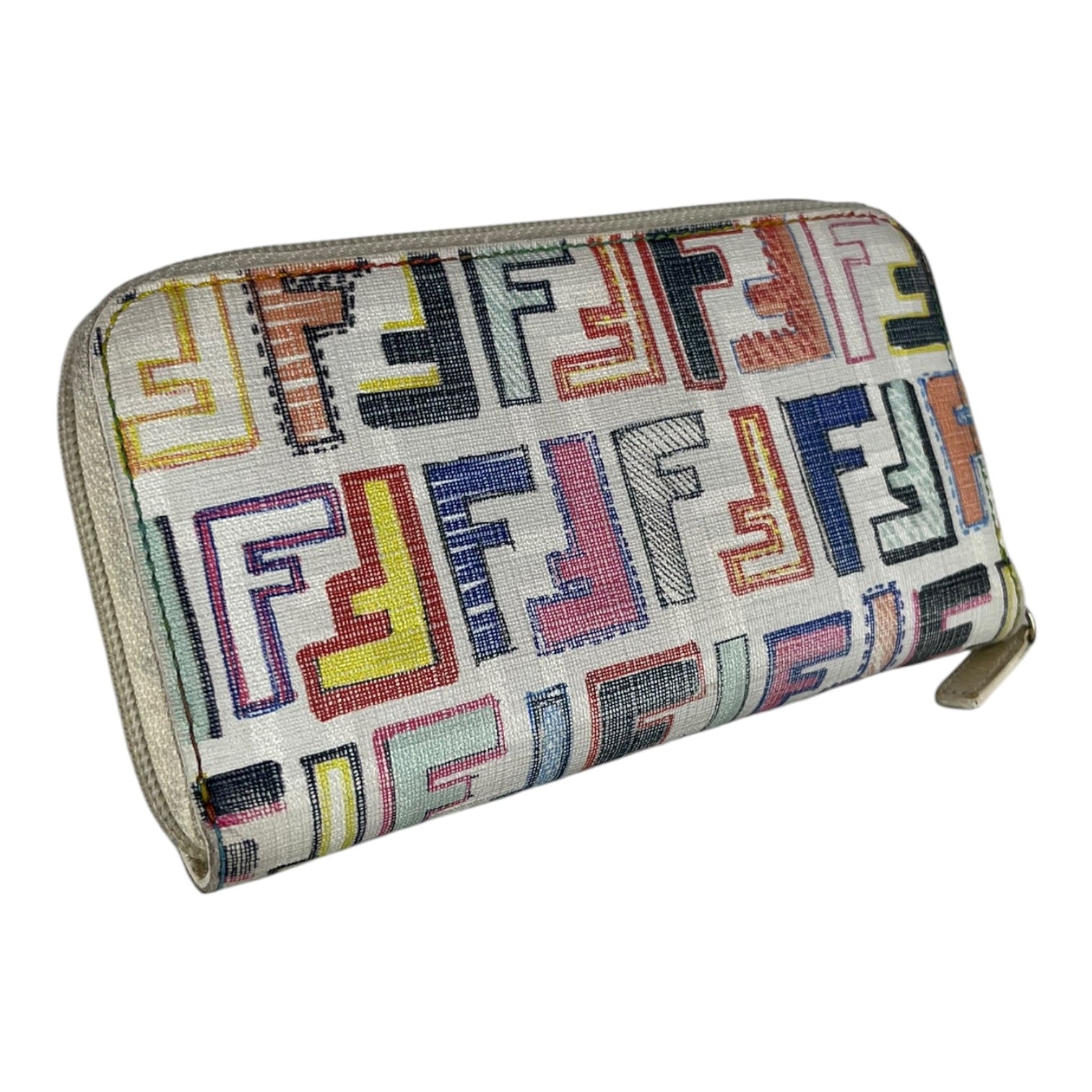FENDI/Long Wallet/Monogram/Leather/WHT/L's/Zucca full-zip around LW view 1
