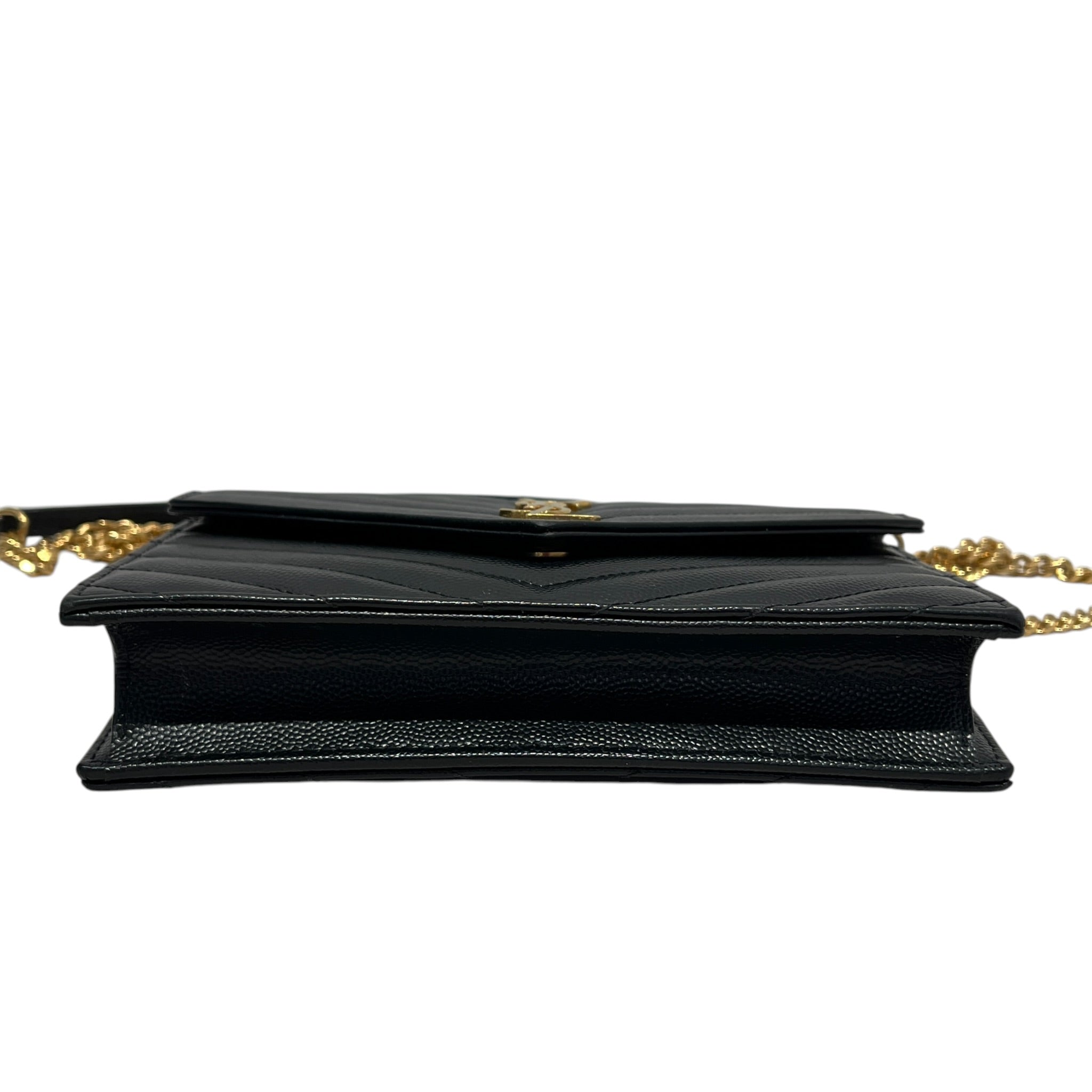 SAINT LAURENT/Cross Body Bag/Leather/BLK/LEATHER ENVELOPE PEBBLE view 3