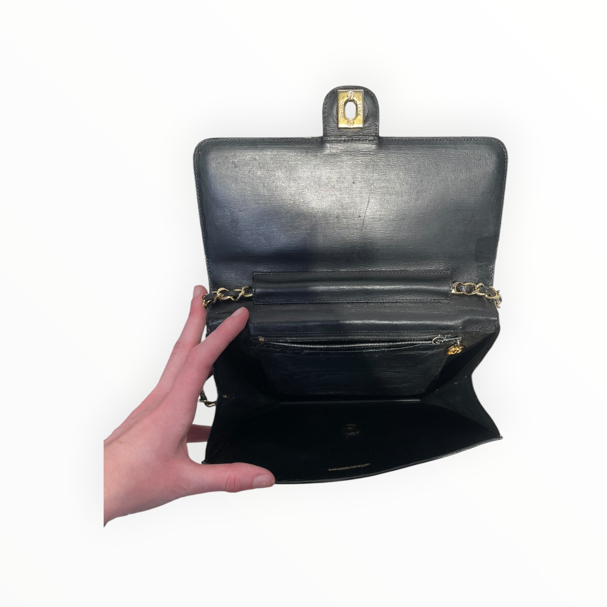CHANEL/Vintage/Hand Bag/Leather/BLK/Single Flap Gold Hardware view 4