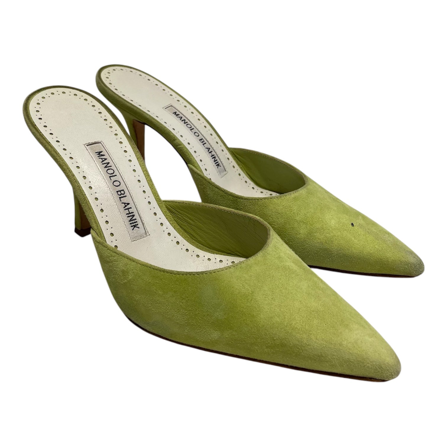 MANOLO BLAHNIK/Heels/EU 37/Suede/GRN/lime grn/wht insole view 1